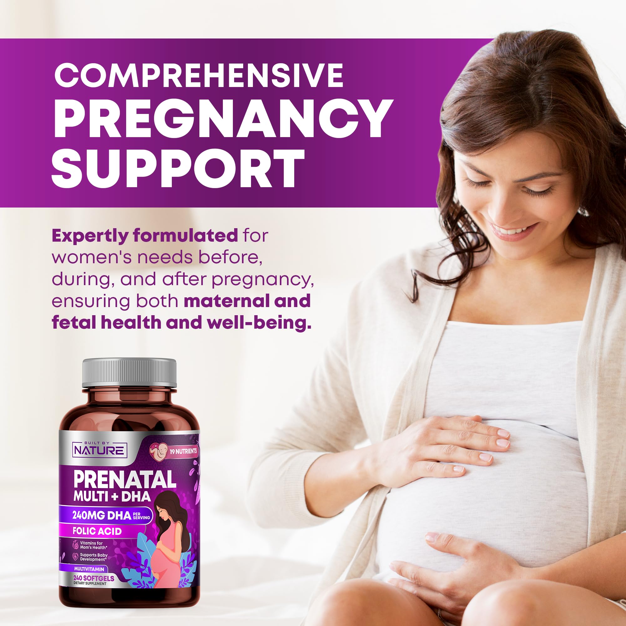 Prenatal Vitamins for Women - Multivitamin with DHA, Folic Acid, Vitamin C, B12, Iron & Omega-3 - Before, During & Post Pregnancy Supplement for Healthy Growth & Brain Development - 240 Softgels
