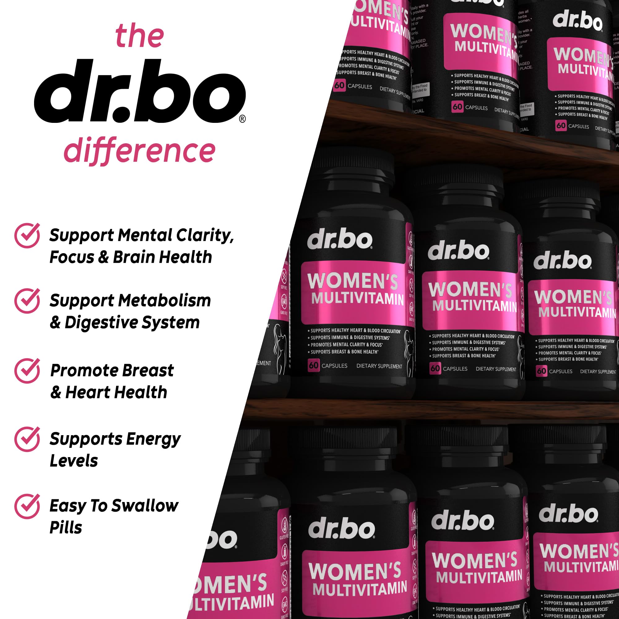 Womens Multivitamin - Natural Daily Multi Vitamins for Women - Womans Energy Vitamin Supplements Magnesium Plus Zinc - Woman Multipurpose Minerals Health Supplement Capsules - Iron & Soy Free Pills