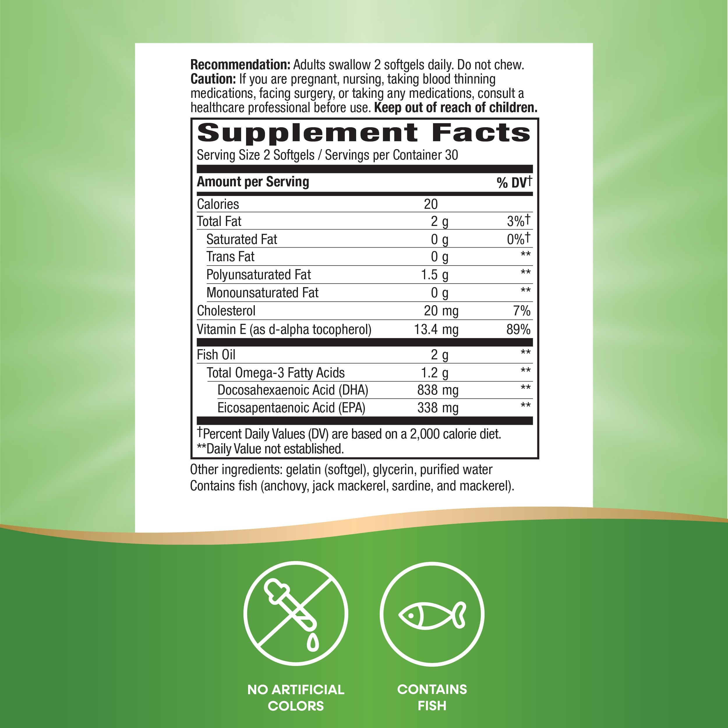 Nature's Way Mega-DHA Premium Fish Oil, Supports Eye and Brain Function*, Omega-3, 2,000 Fish Oil mg per 2-Softgel Serving, 60 Softgels (Packaging May Vary)