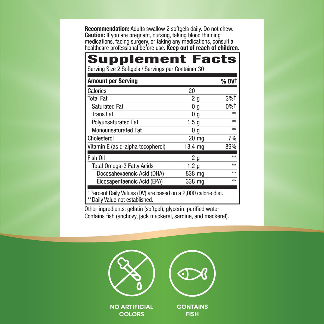 Nature's Way Mega-DHA Premium Fish Oil, Supports Eye and Brain Function*, Omega-3, 2,000 Fish Oil mg per 2-Softgel Serving, 60 Softgels (Packaging May Vary)