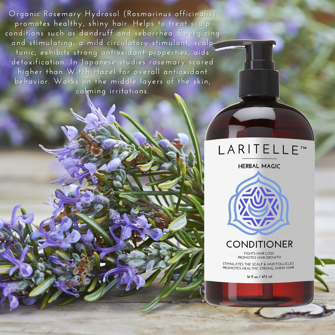 Laritelle Organic Unscented Hypoallergenic Conditioner 16 oz. Rosemary & Saw Palmetto. NO SLS/GMO/Paraben. GF