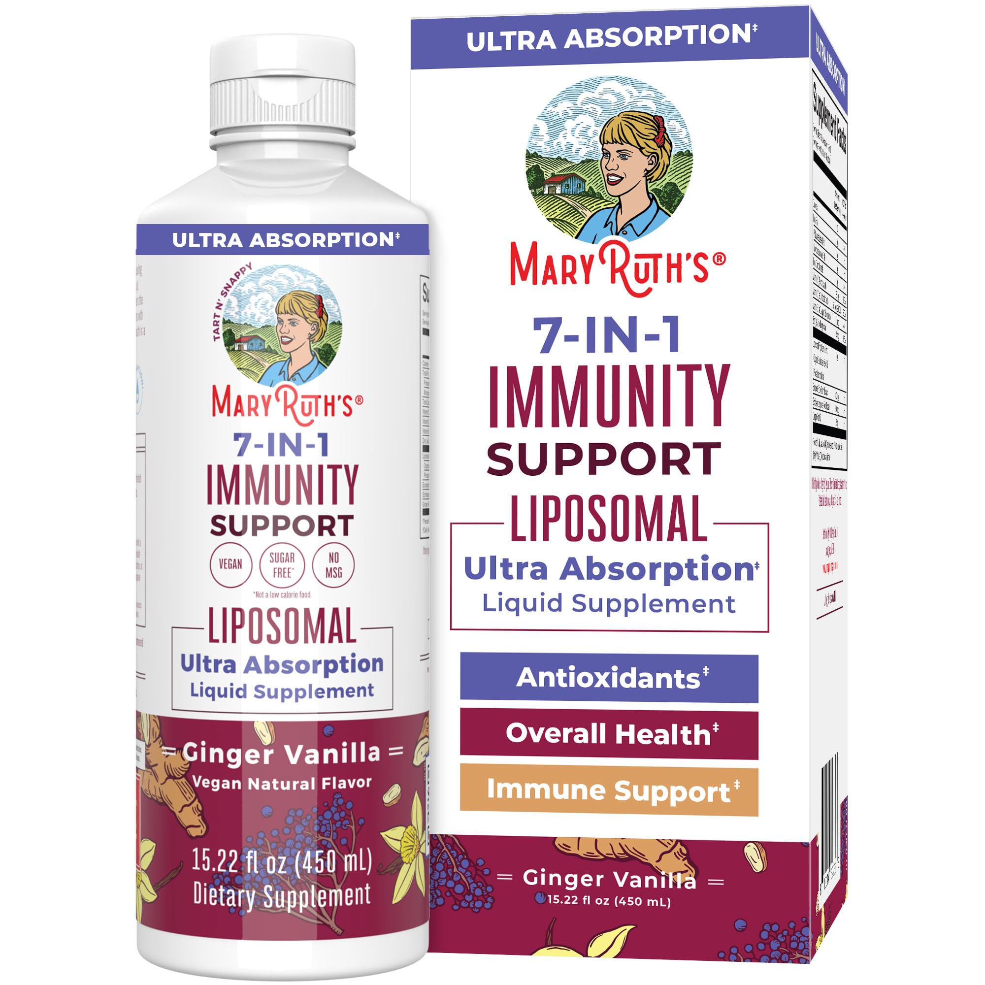 MaryRuth Organics 7 in 1 Immunity Liposomal | Elderberry Liquid with Vitamin C | Liquid Vitamins | Immune Support Supplement | Elderberry with Zinc and Vitamin C | Vegan| Gluten Free | 30 Servings