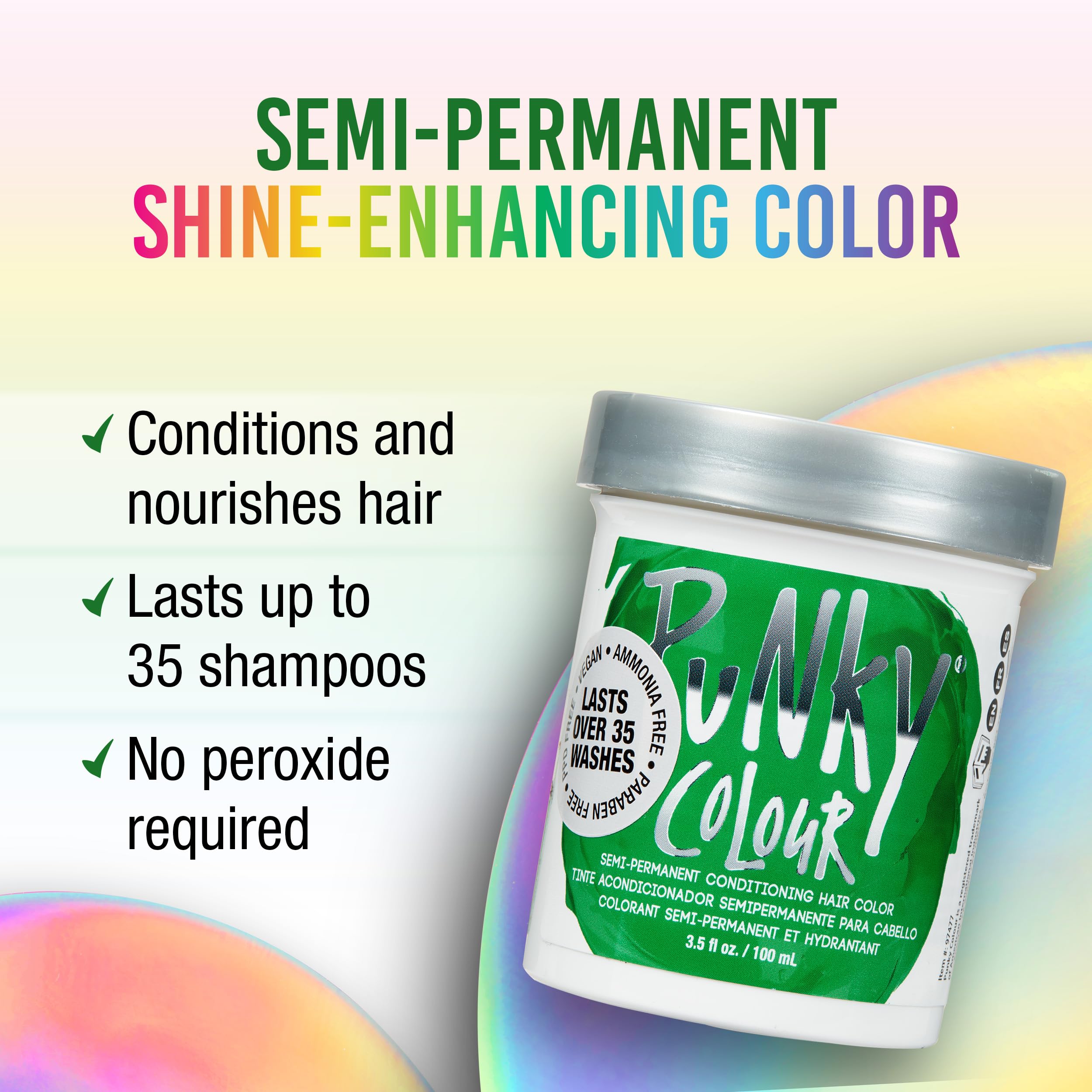 Punky Apple Green Semi Permanent Conditioning Hair Color, Vegan, PPD and Paraben Free, lasts up to 25 washes, 3.5oz
