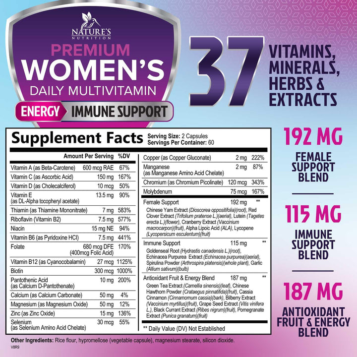 Multivitamin for Women - Womens Daily Multi Vitamin & Multimineral Supplement with Vitamins A, C, D, E, B6, B12, Zinc, Calcium & Magnesium, Energy & Immune Support, Non-GMO, Gluten Free - 120 Capsules