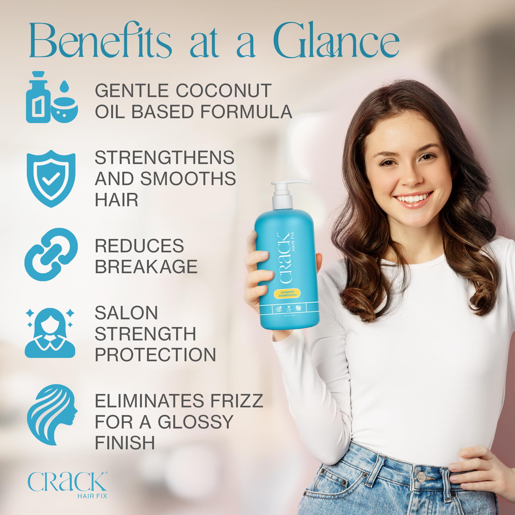 Crack HAIR FIX Shampoo with Pump | Moisturizing & Strengthening Sulfate-Free Formula | Protects Against Dryness, Reduces Breakage & Restores Shine | 33.8 Oz / 1000 mL