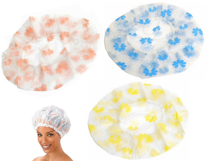 kantareshwar™3 Large (Adult Size) Multipurpose Bathing & Shower Caps - Reusable, Washable (1 Blue, 1 Yellow & 1 Peach Floral)