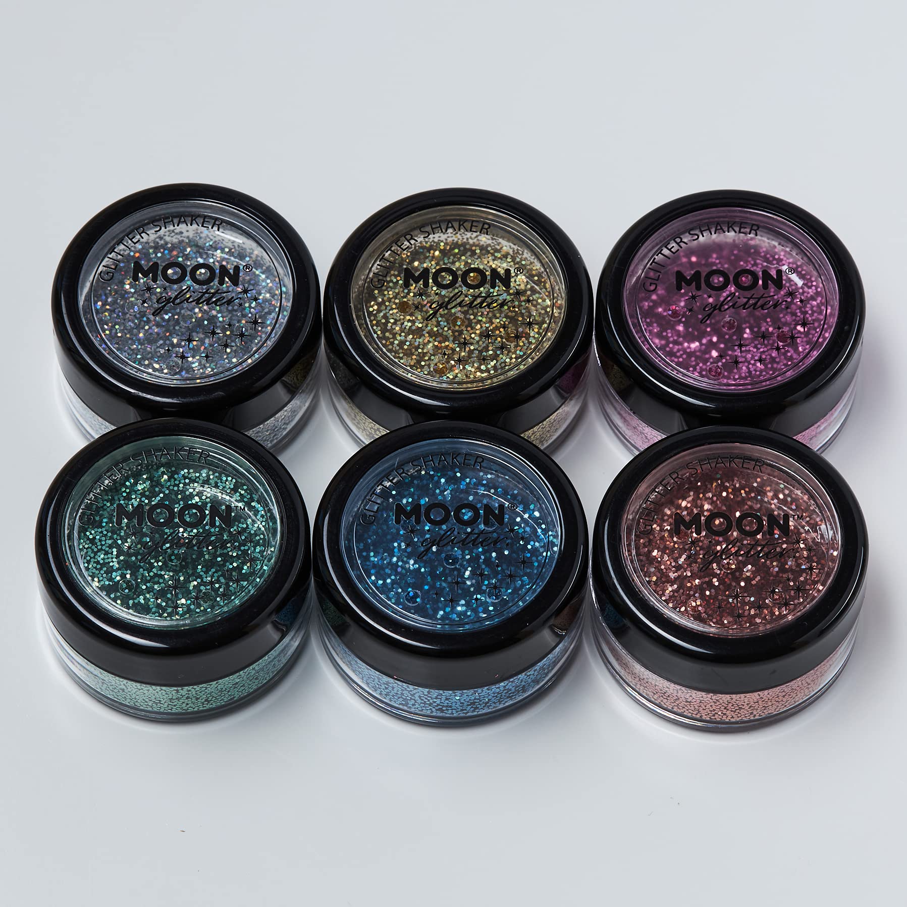 Moon Glitter Holographic Glitter Shakers 100% Cosmetic Glitter for Face, Body, Nails, Hair and Lips - 0.17oz - Black