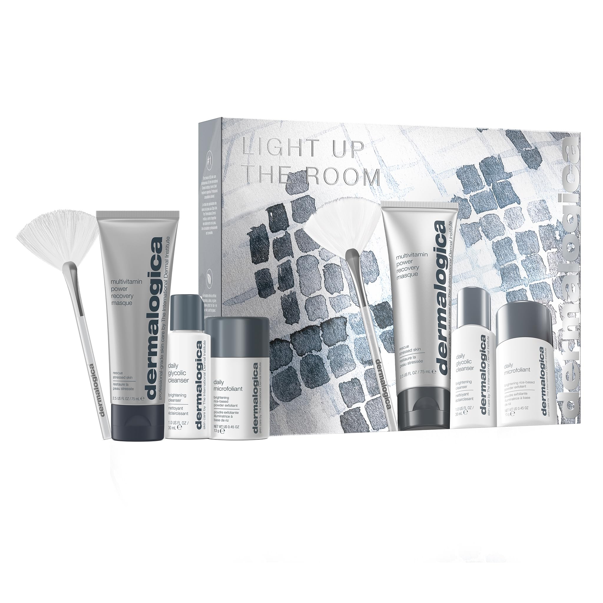 Dermalogica Light Up the Room – Facial Cleansing Skin Care Set, Includes Face Exfoliants, Cleanser, Mask, and Fan Brush
