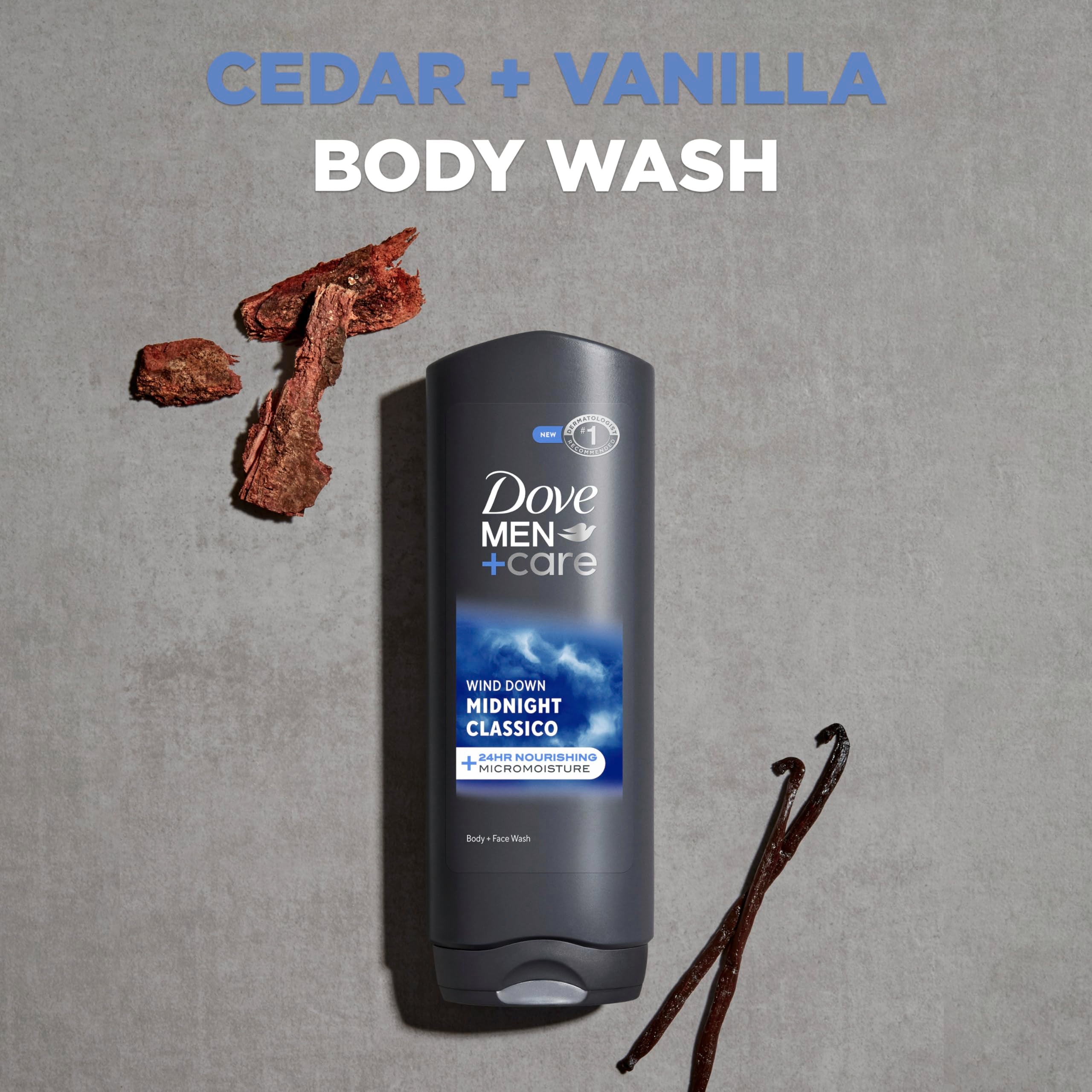 DOVE MEN + CARE Midnight Classico Body and Face Wash 4 Count for Calm, Replenished & Hydrated Skin