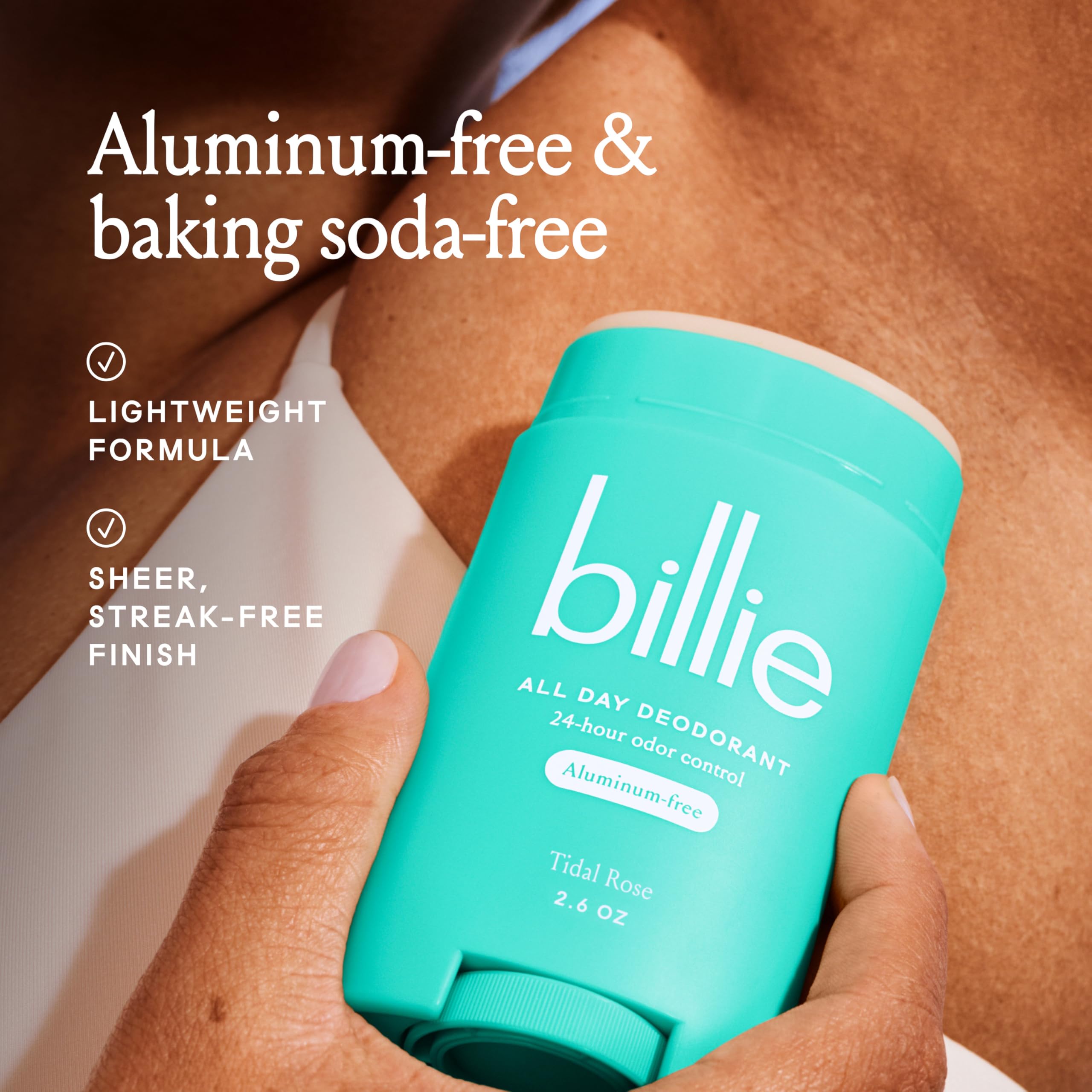 Billie All Day Deodorant, 24-hour Odor Protection, Aluminum-Free, Tidal Rose, 2.6oz