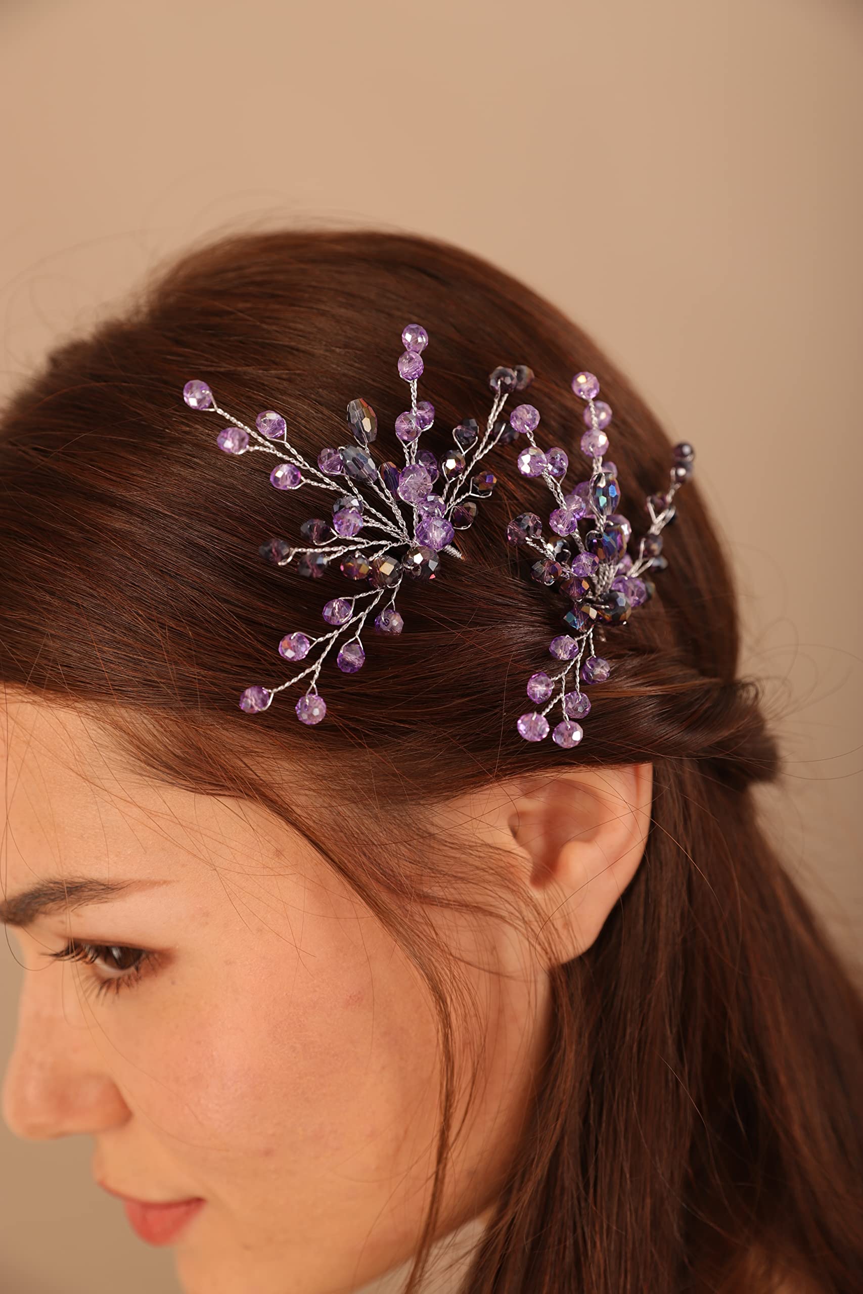 Kercisbeauty 2PCS Boho Blue Crystal Hair Pins for Women and Girls Wedding Bridal Silver Hair Piece Set (Blue)