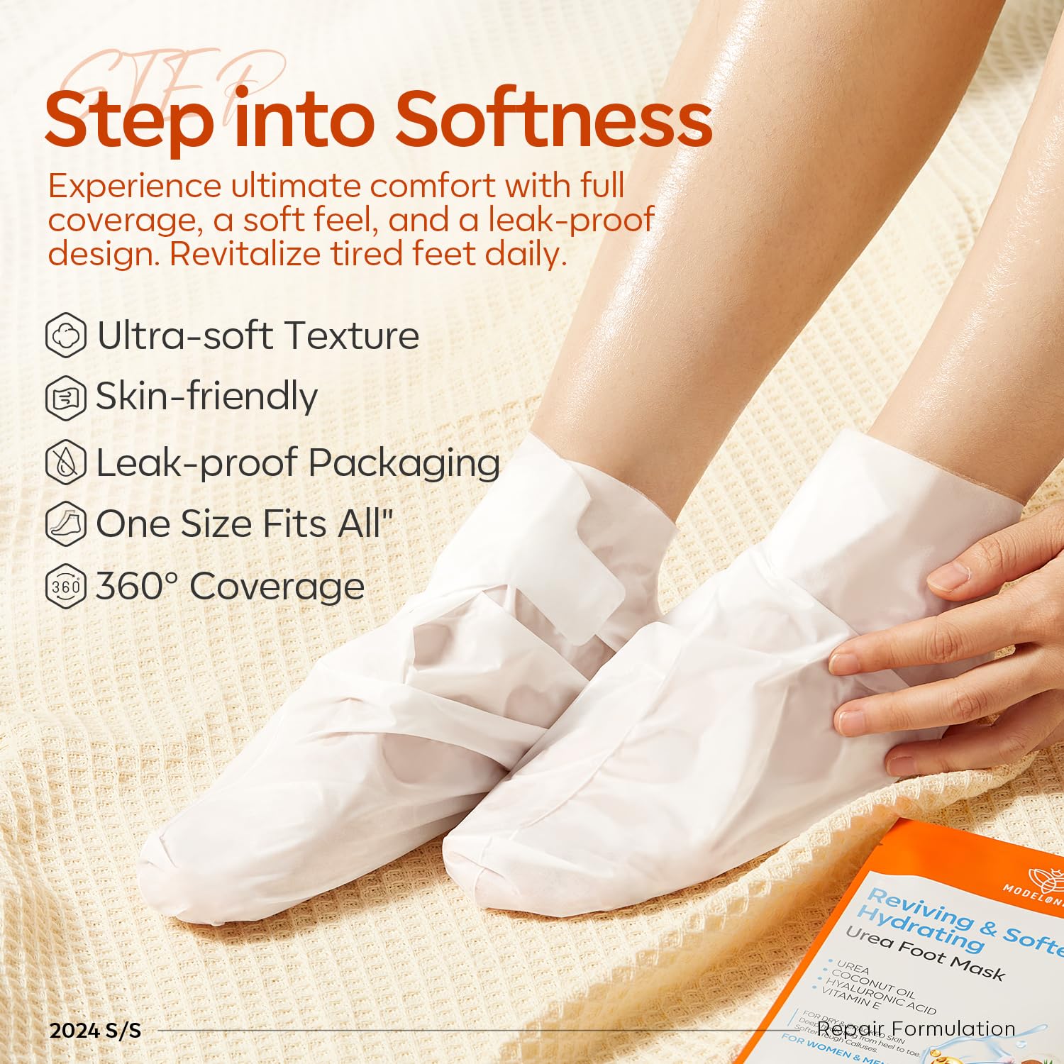 modelones 6 Pairs Hydrating Foot Mask for Dry Cracked Feet, Deep Moisturizing with Urea + Coconut Oil + Hyaluronic Acid+ Vitamin E, Foot Care for Women and Men, Soft Smooth Feet