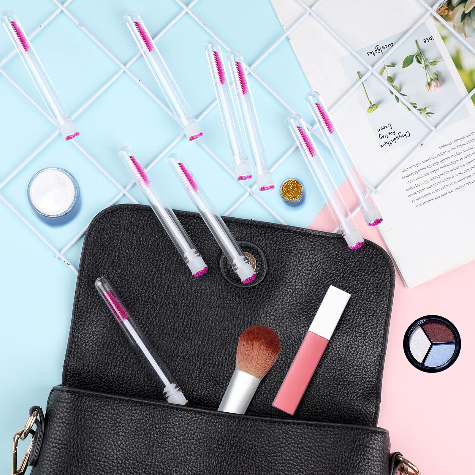 Dming 50pcs Eyelash brush Lash Wand Makeup tool Eyelash Extension supplies Cleaning brush Diamond Mascara scale d pink