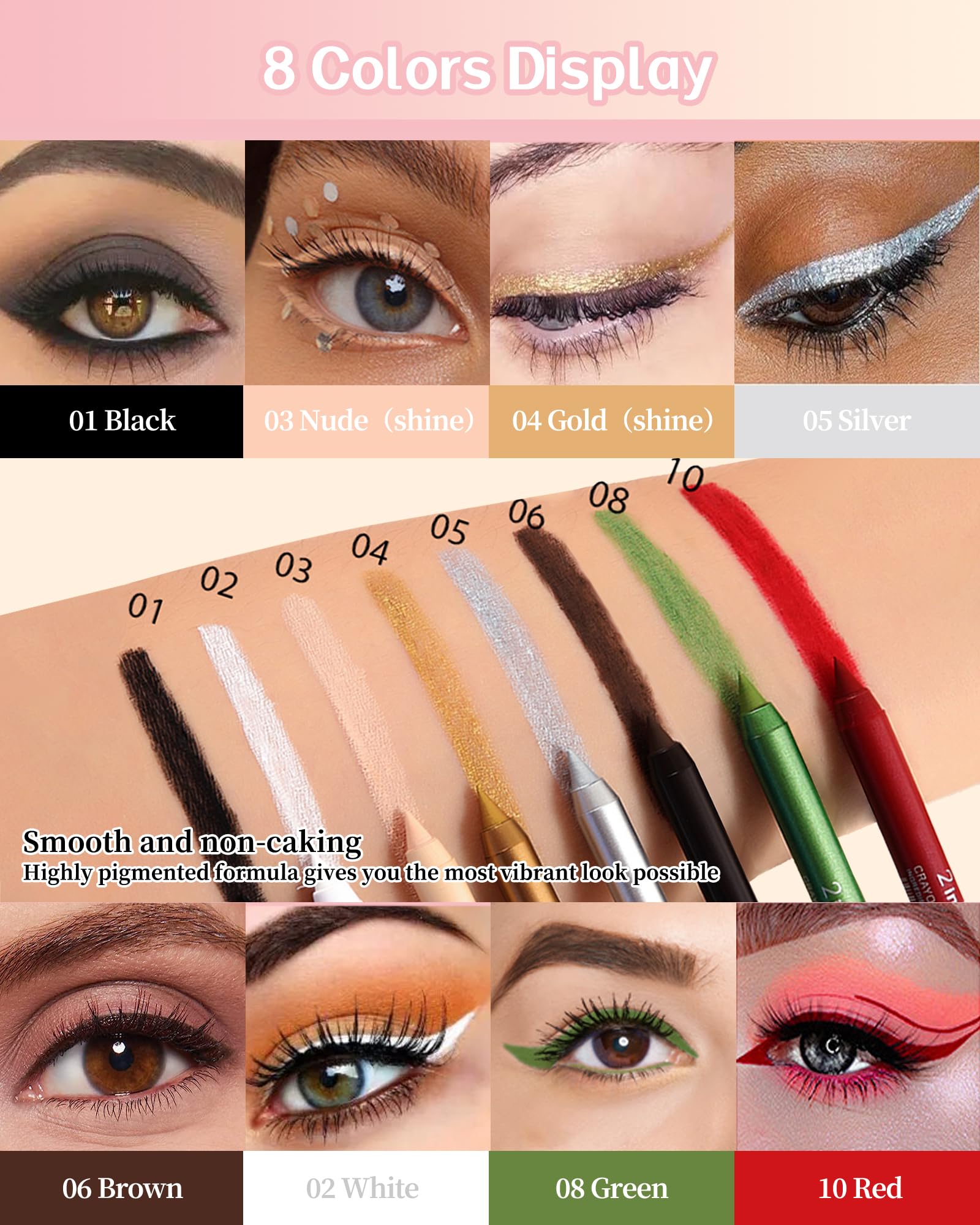 Nude Gel Eyeliner Pencil Set-2Pcs Multi-Use Gel Eye Liner waterline Pen,Long Lasting Waterproof Smudge-proof Water Line Pencil, Professional Eye Makeup Kit for Older Women with Pencil Sharpener-03