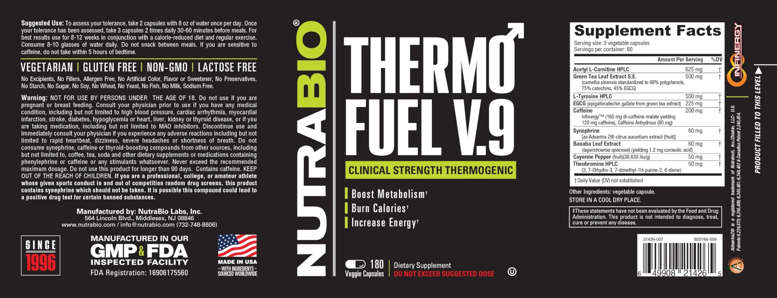 NutraBio ThermoFuel V.9 for Men and Women- Metabolism Booster and Appetite Suppressant-Thermogenic Fat Burner-180 Capsules