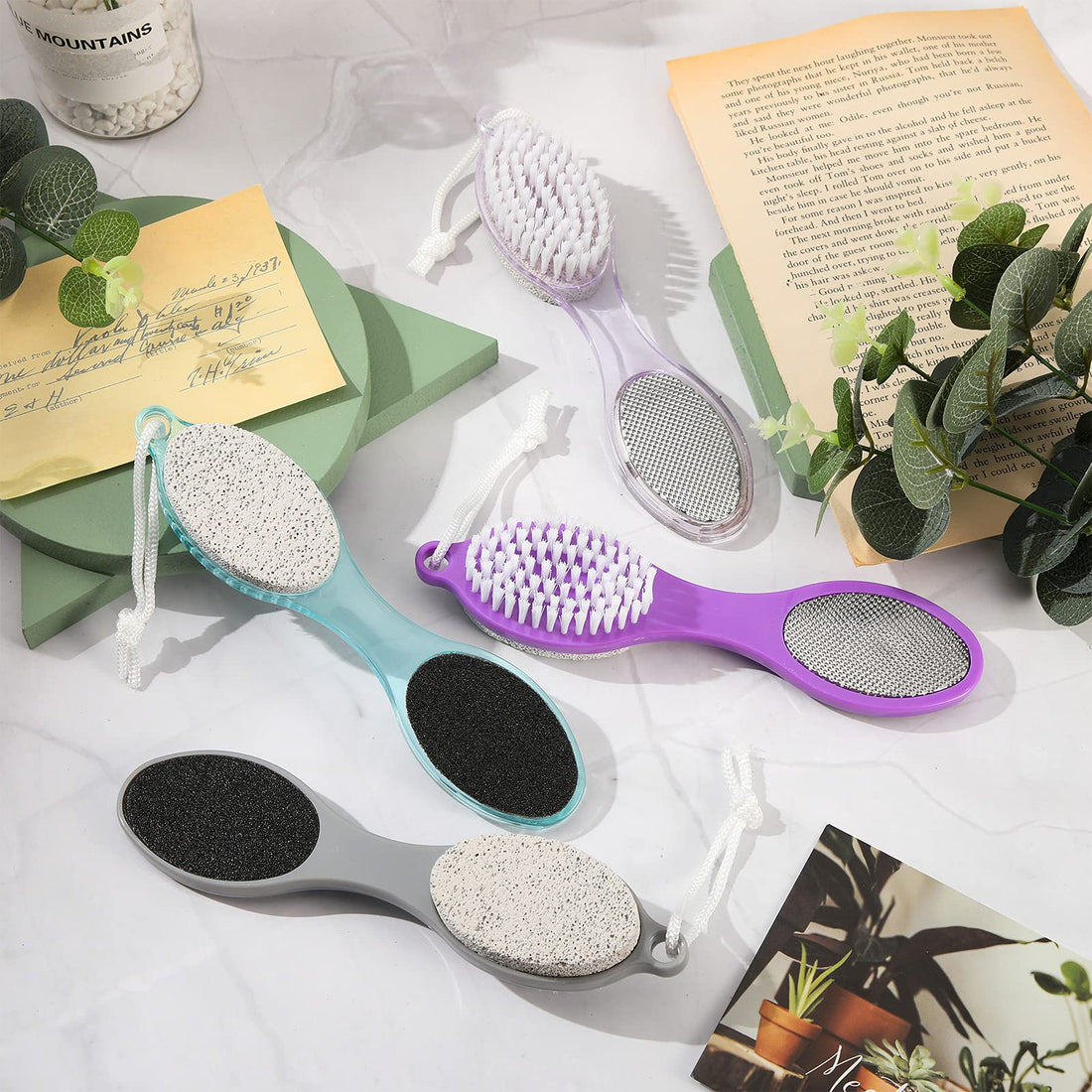 4 Pieces 4 in 1 Foot File Callus Remover Foot Scrubber Brush 4 in 1 Pedicure Tool with Pumice Stone Scrubber Multi-Functional Foot Scrubber Pedicure Foot File for Women Men Dry and Wet Foot Care