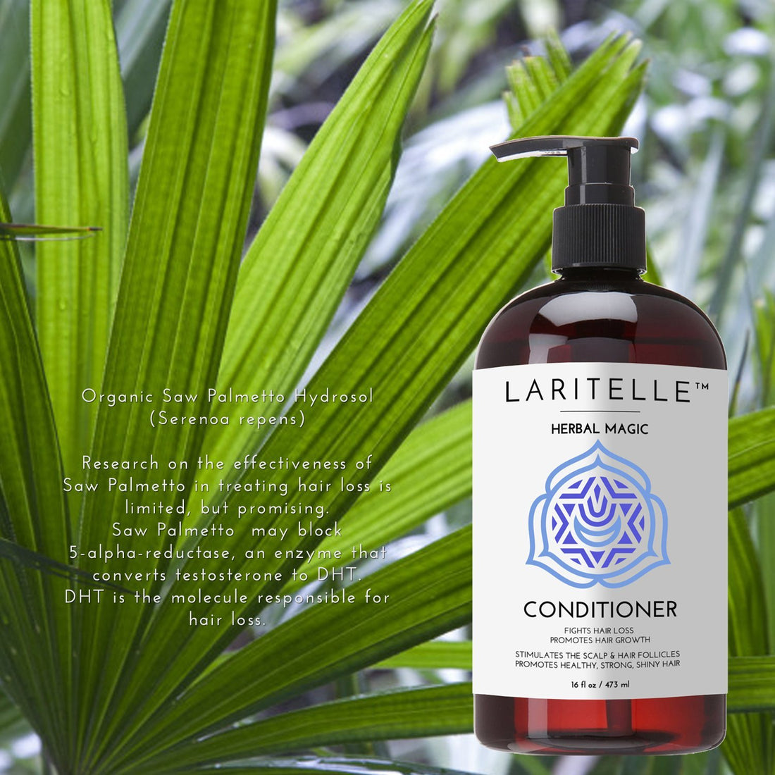 Laritelle Organic Unscented Hypoallergenic Conditioner 16 oz. Rosemary & Saw Palmetto. NO SLS/GMO/Paraben. GF