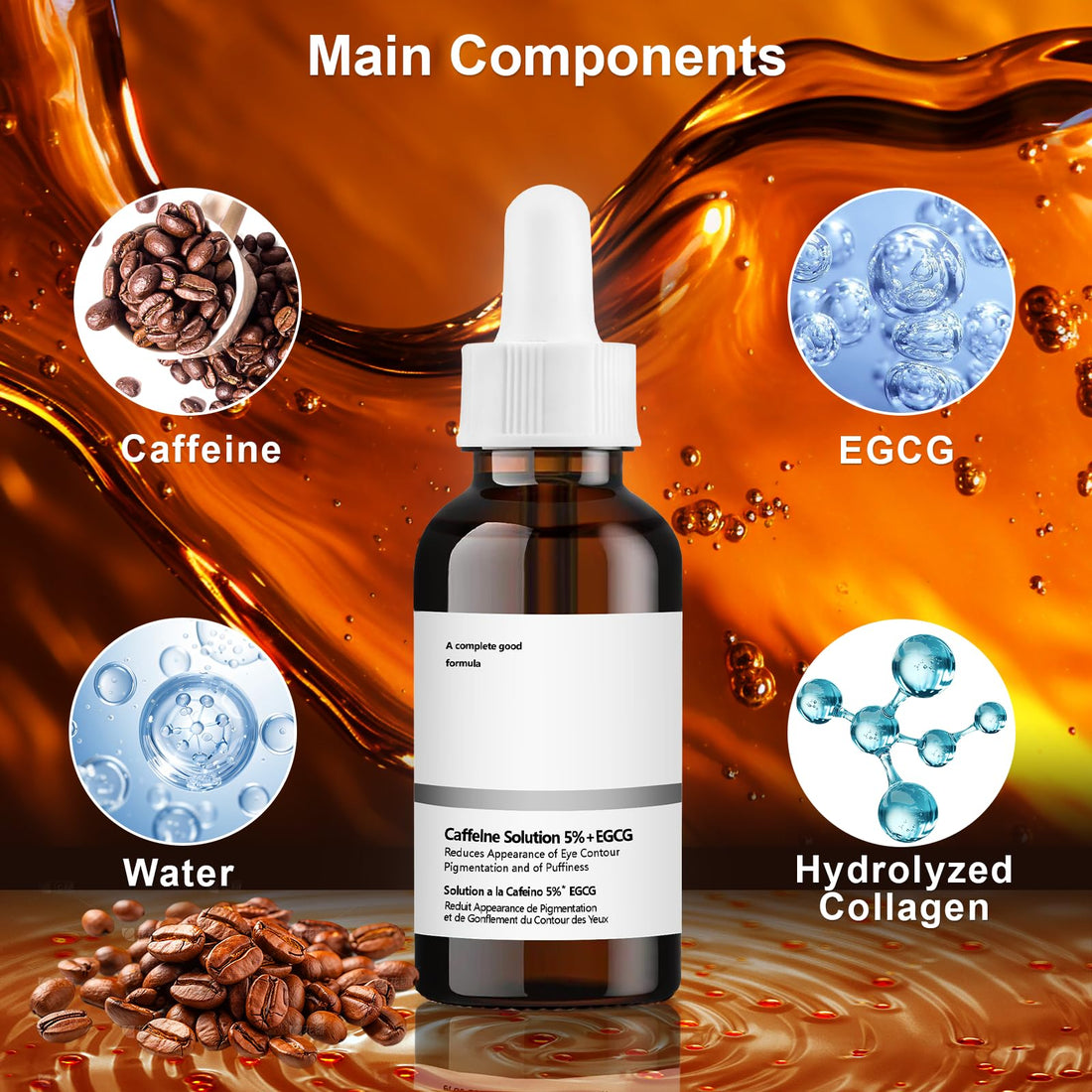 Caffeine Solution 5% + EGCG Eye Serum, 30ML Moisturizing Caffeine Eye Serum, Targets Dark Circles & Puffiness, Smooths Fine Lines
