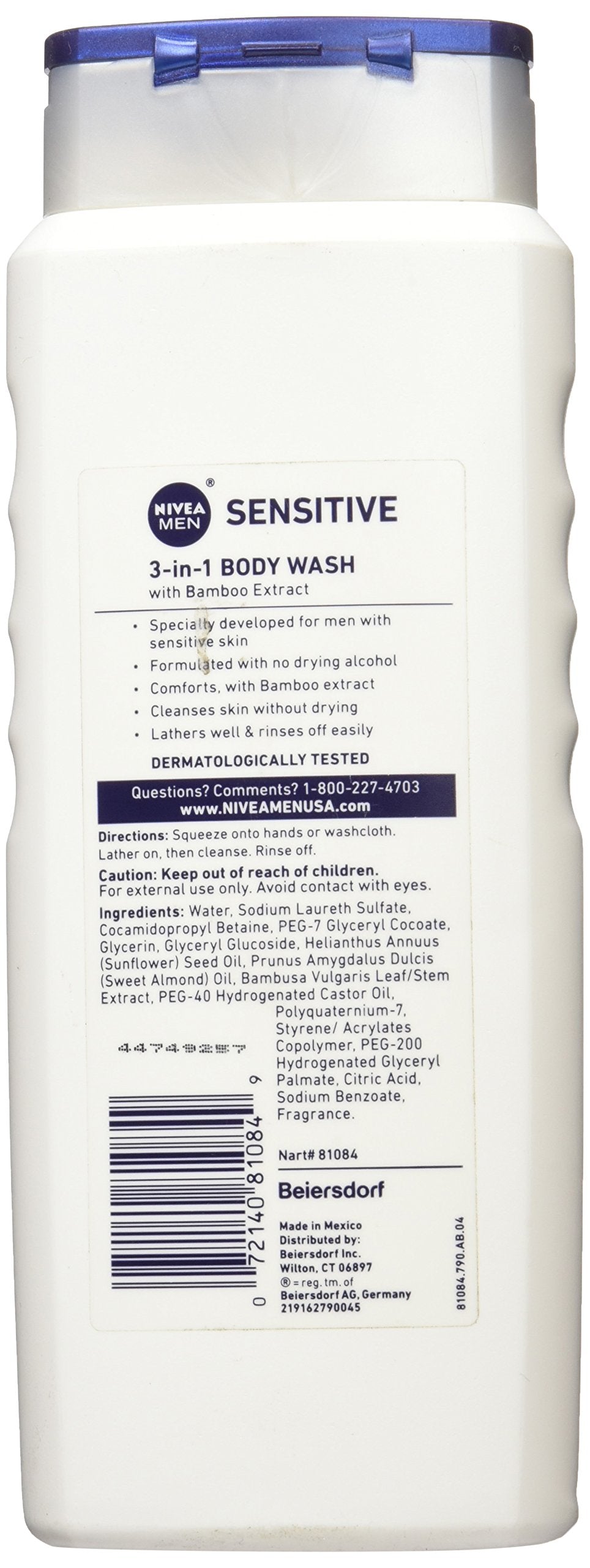 Nivea For Men Sensitive Body Wash, 16.9 Oz