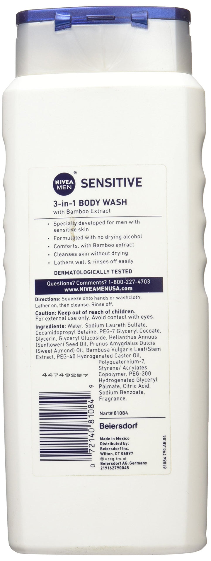Nivea For Men Sensitive Body Wash, 16.9 Oz