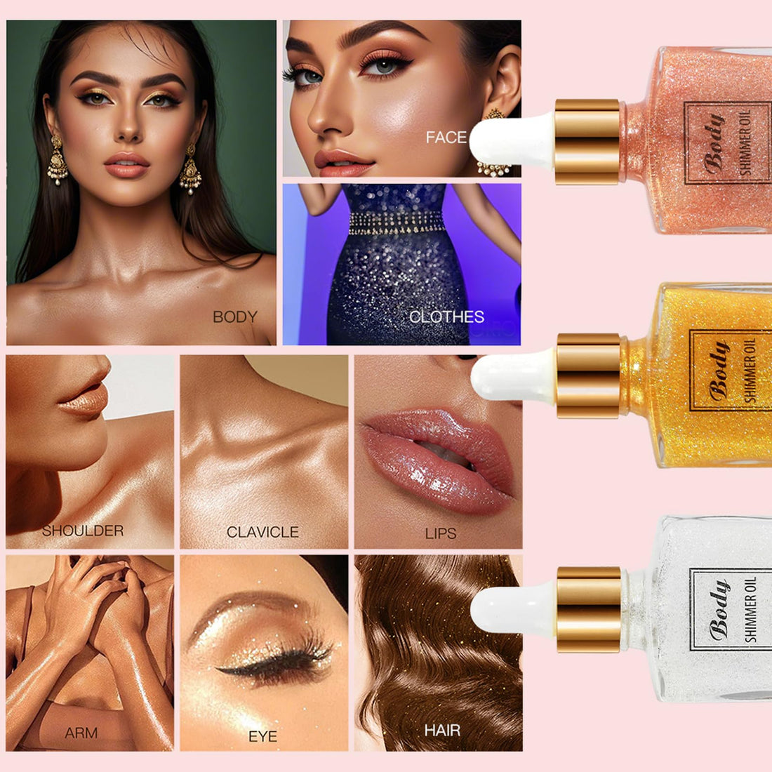 MEICOLY Face Body Glitter,Drop Glitter Body Shimmer Oil,Hydrating Glitter Liquid Highlighter Makeup,Natural Sparkly Body Oil,Dewy Face Glow,02 Golden Yellow