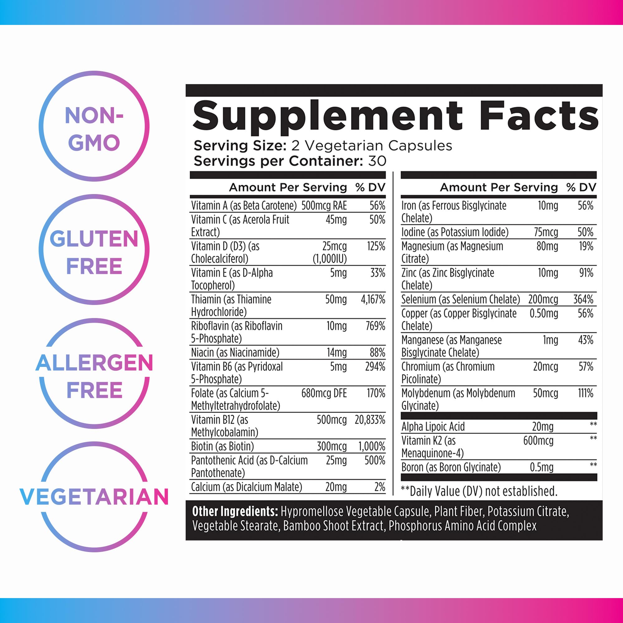 Livingood Daily Methylated Multivitamin for Women & Men, Multi Vitamin - Mineral Supplement Capsules with Iron, B Complex, Selenium, & Zinc - Non-GMO, Gluten-Free, Vegetarian Multi Vitamins for Adults