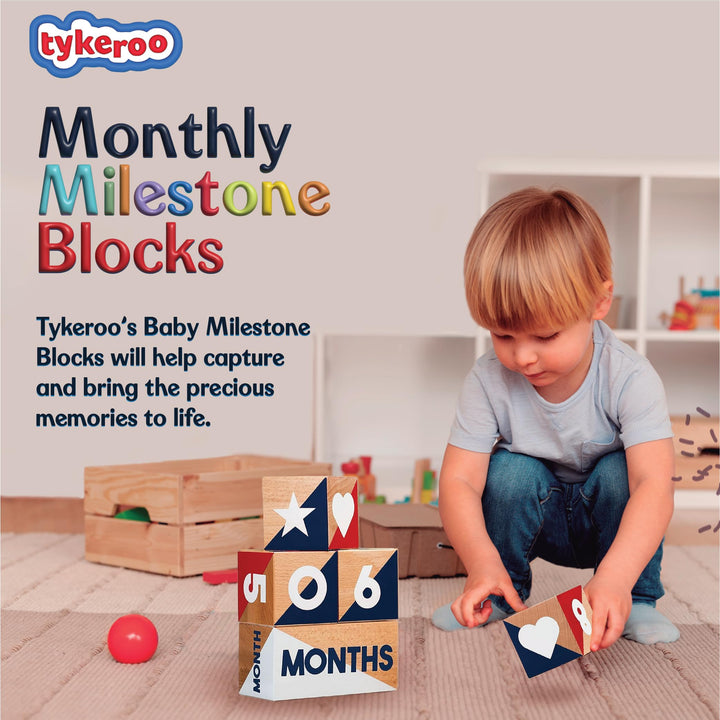 Tykeroo Baby Monthly Milestone Blocks — Cute Nursery Decor — Lovely Newborn Photography Props — Baby Shower Gifts (Red, White & Blue)