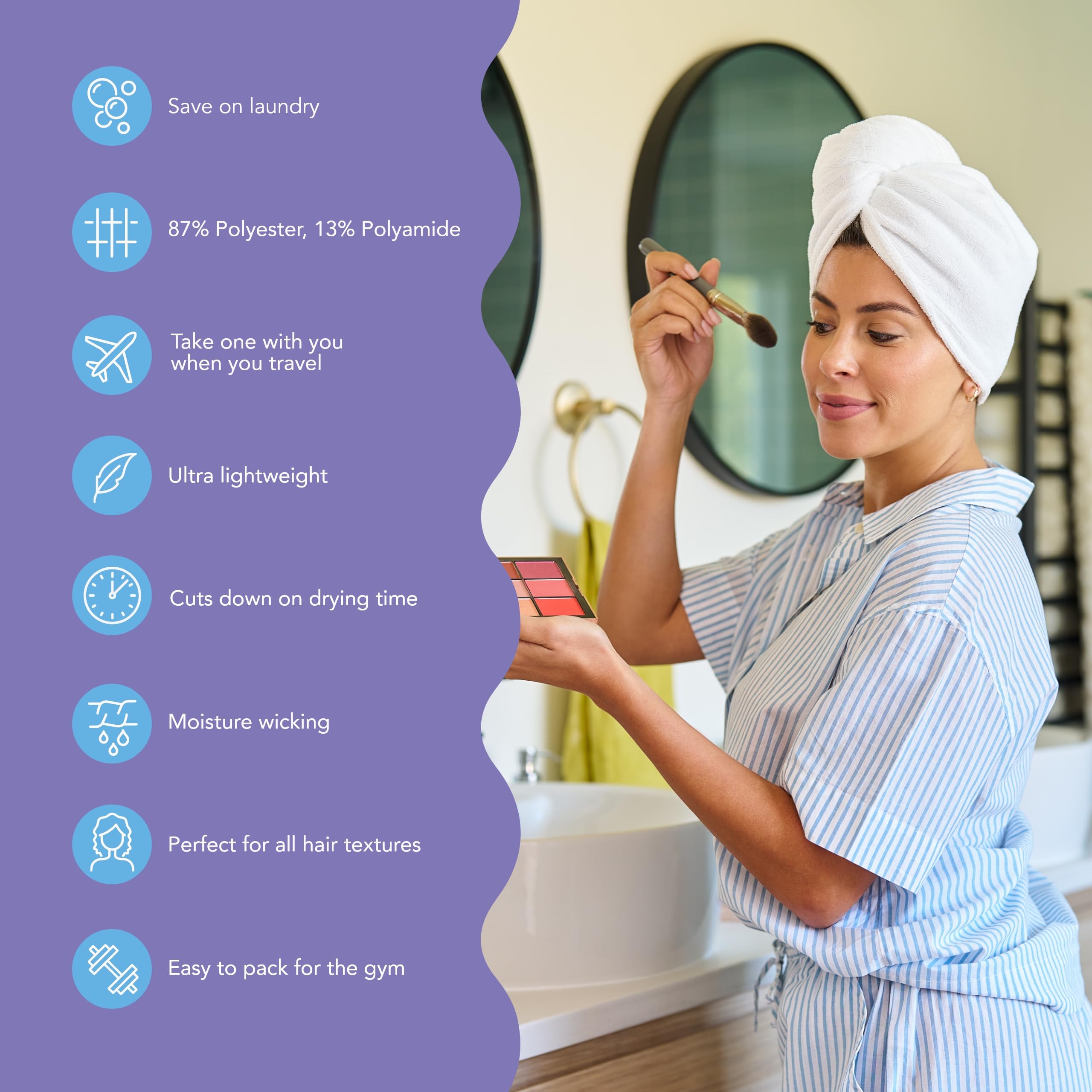 Turbie Twist 2-Pack Microfiber Hair Towel for Beauty, Travel, Gifting - Hair Wrap Turban for Straight, Wavy & Curly Hair - Premium Hair Care - White & White