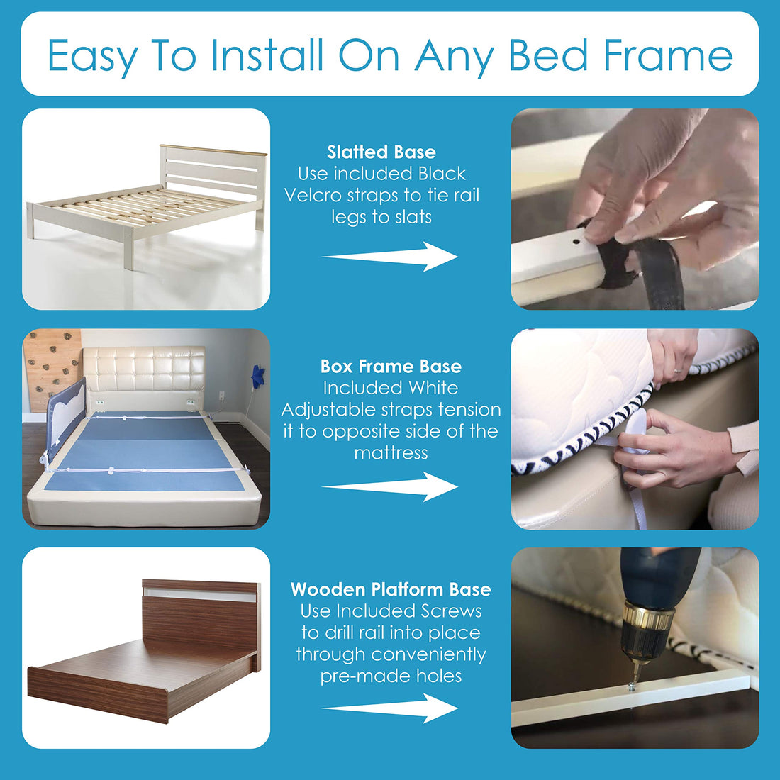 TotCraft Toddler Bed Rails Guard – Universal Baby & Children Bed Rail for Box Spring &slats – Kids Bed Rails for Toddlers for Twin, Double, Full Size Queen &King Bed - White (35.5L19.5H) in