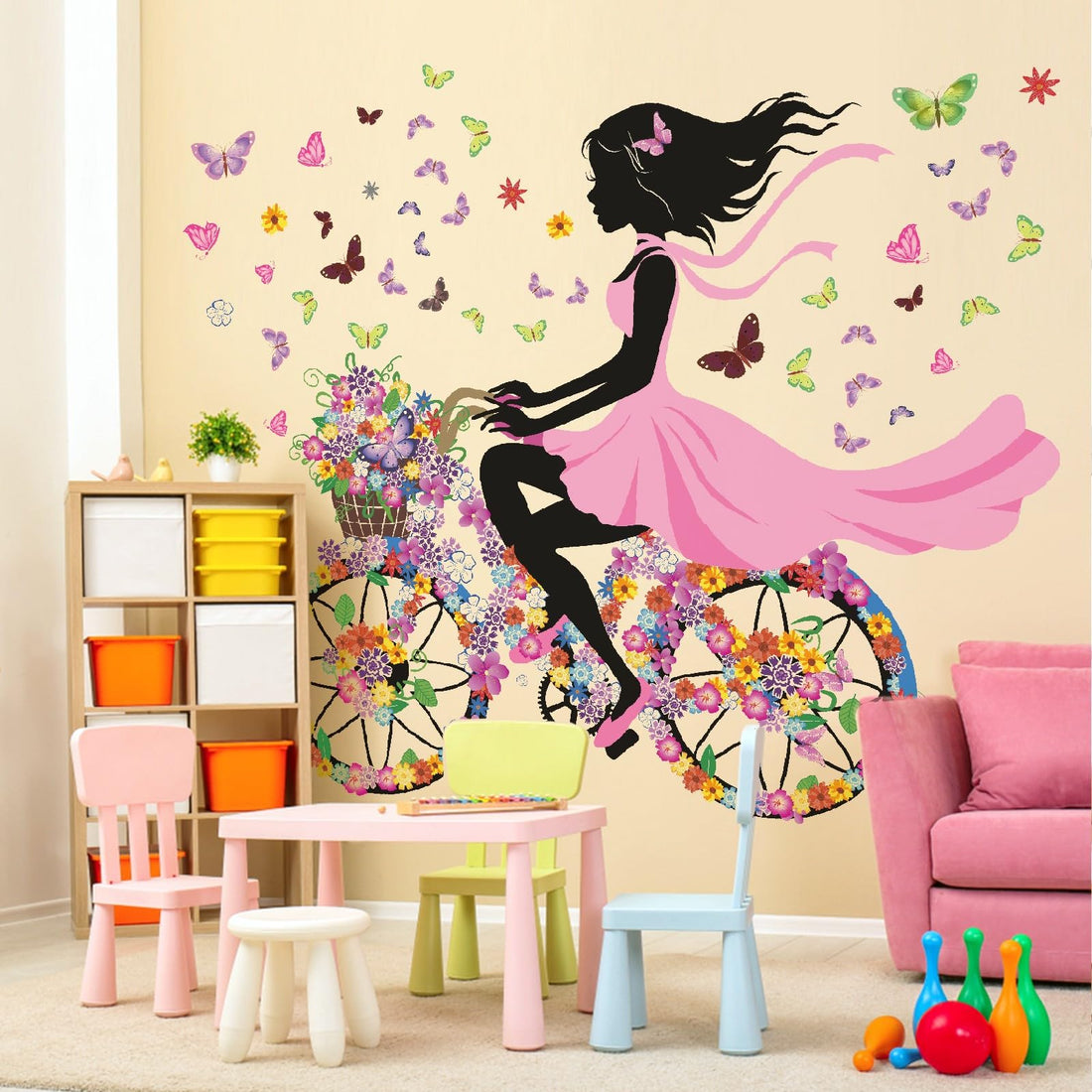 DEKOSH Girl Wall Decals for Kids Room | Wall Art Stickers with Butterflies and Flowers for Girls Bedroom Decor | Peel and Stick Girls Room Decorations for Nursery or Playroom