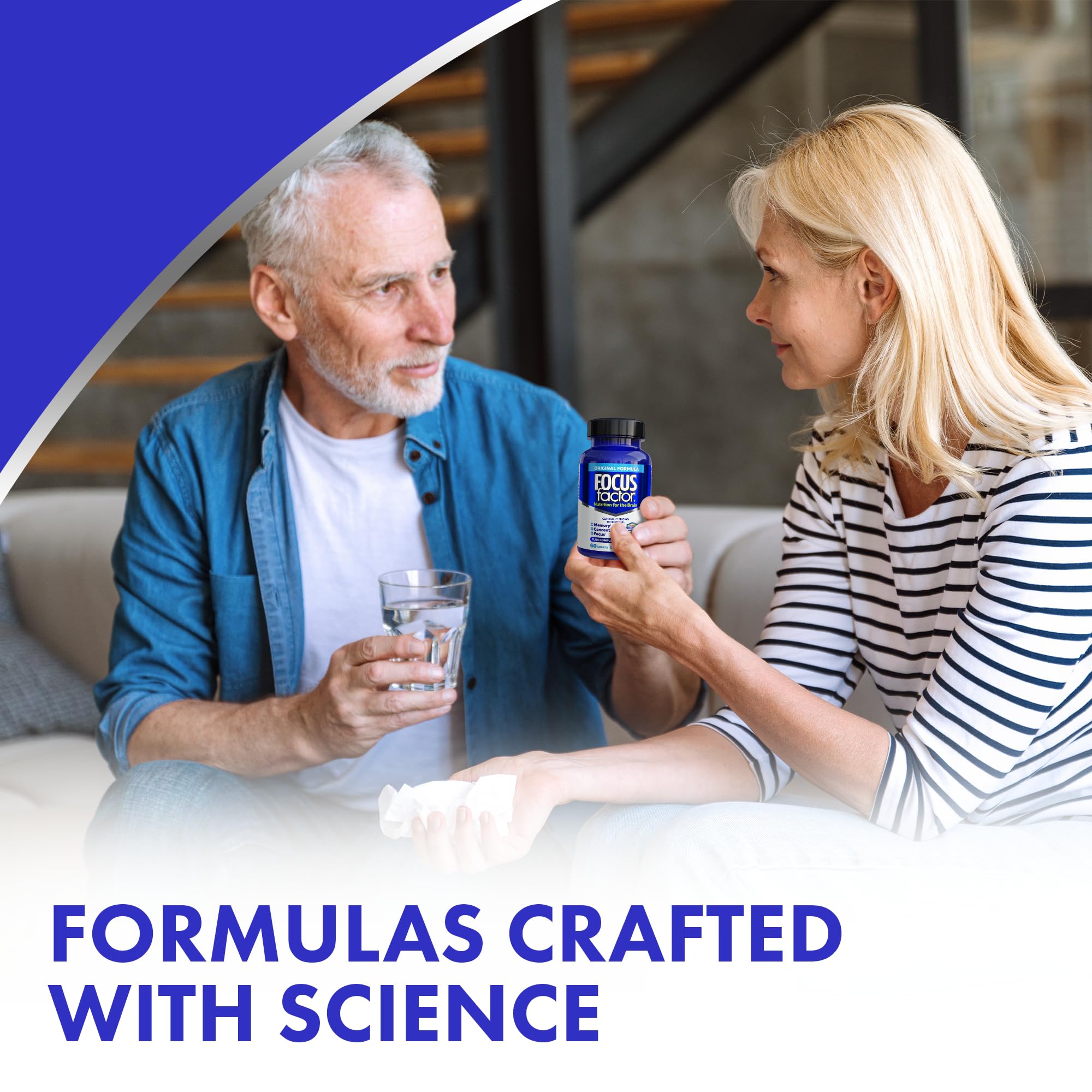 Focus Factor Nutrition for The Brain, Improved Memory & Concentration Brain Supplement, Complete Multivitamin with Vitamins B6, B12, D, Bacopa Monnieri & Tyrosine, 60 Count (2 Pack)