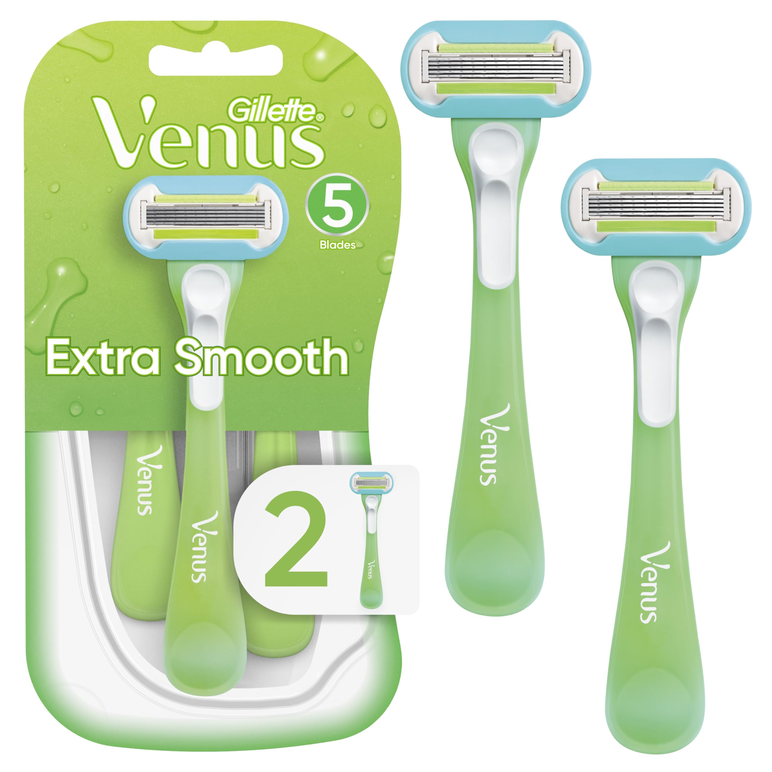 Gillette Venus Extra Smooth, Green Disposable Women's Razors - 2 Count