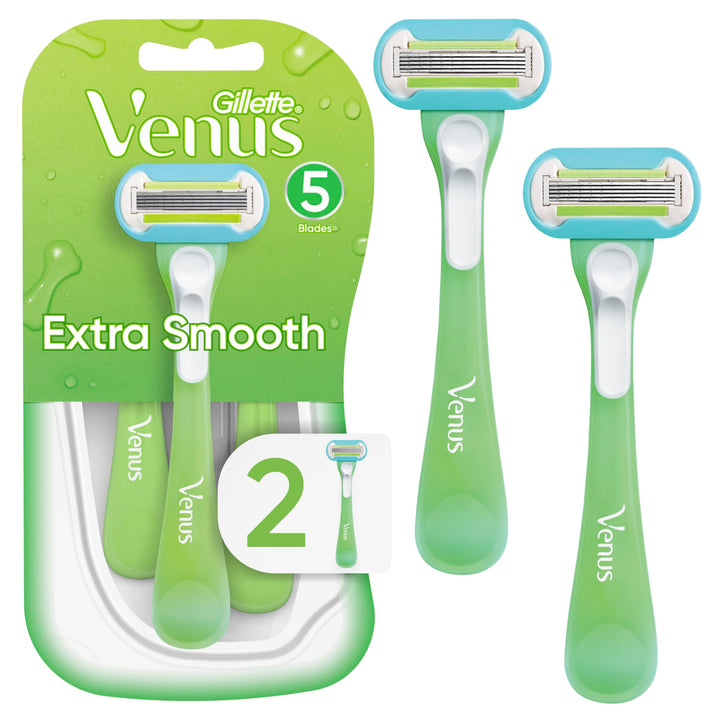 Gillette Venus Extra Smooth, Green Disposable Women's Razors - 2 Count