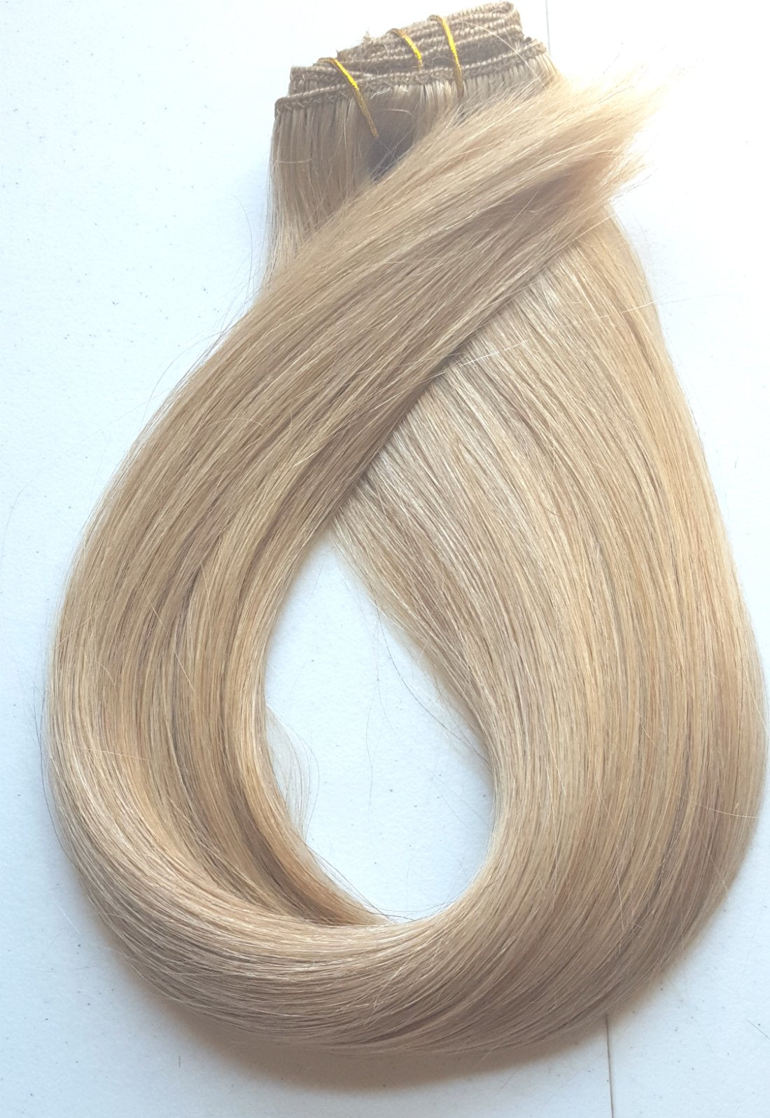 TRESSMATCH 16 -18 Remy (remi) Human Hair Clip in Extensions Wheat Blonde (Color #16) 9 Pieces(pcs) Full Head Volume Set [set weight:4oz/110grams]