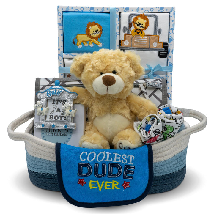 Welcome Home Precious Baby Gift Set | Newborn Baby Boy Gift Set with Baby Essentials | Baby Gift for Expecting Moms and Gender Reveals | Baby Layette Set | Blue Baby Gift Basket | Nikki's Gift Baskets