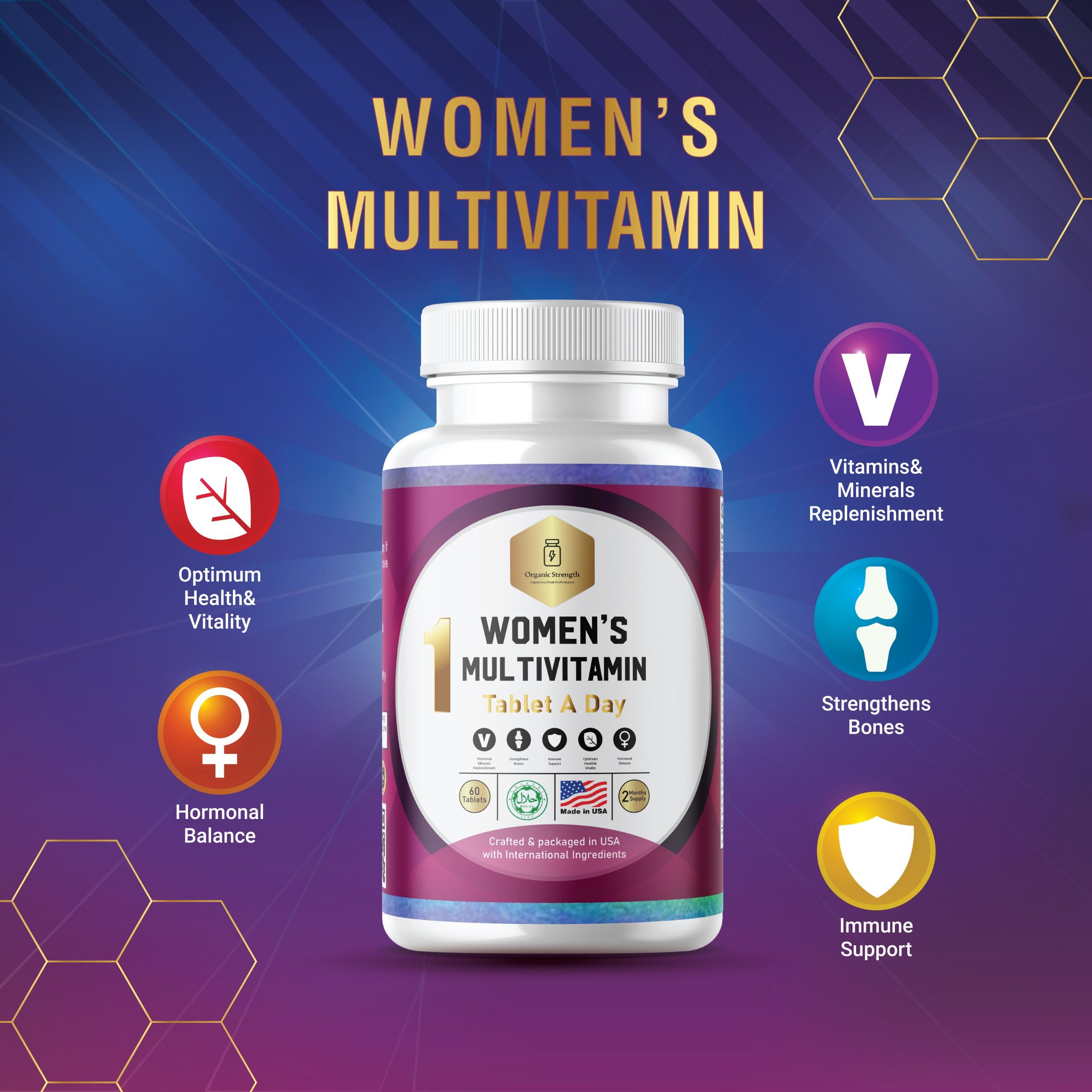EXPERIENCE PEAK PERFORMANCE Womens vitamins | Vitamin supplements for women | with Iron. Women's vitamins for Energy. | Women daily vitamins multivitamin | 1 Tablet a Day, 2 Month Supply.