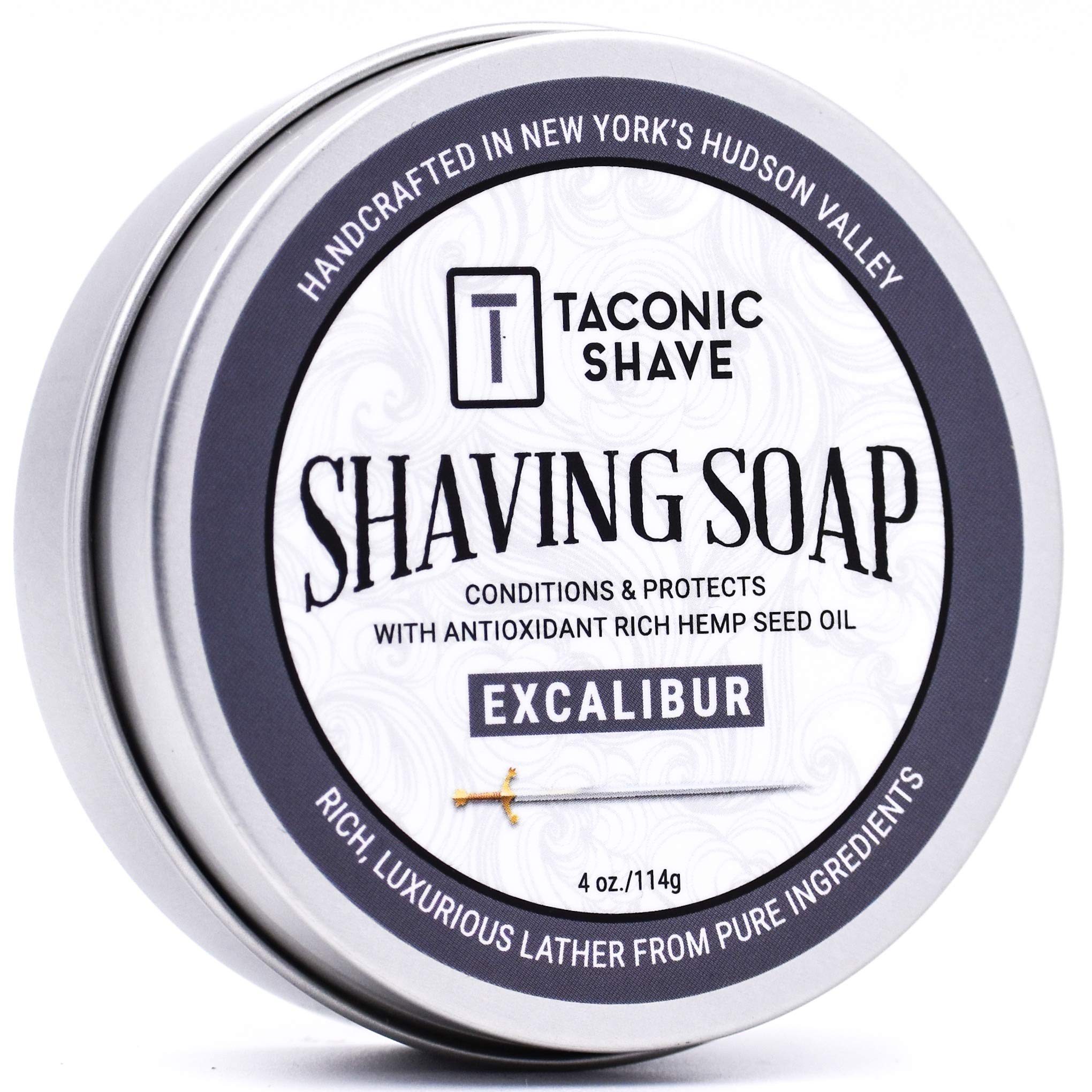 Taconic Shave Barbershop Quality EXCALIBUR Shaving Soap with Antioxidant-Rich Hemp Seed Oil - Fresh Clean Masculine Scent