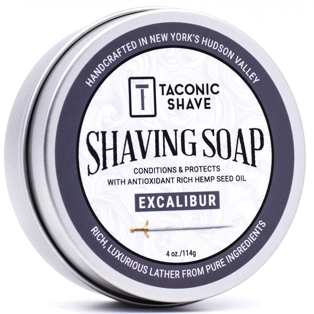 Taconic Shave Barbershop Quality EXCALIBUR Shaving Soap with Antioxidant-Rich Hemp Seed Oil - Fresh Clean Masculine Scent