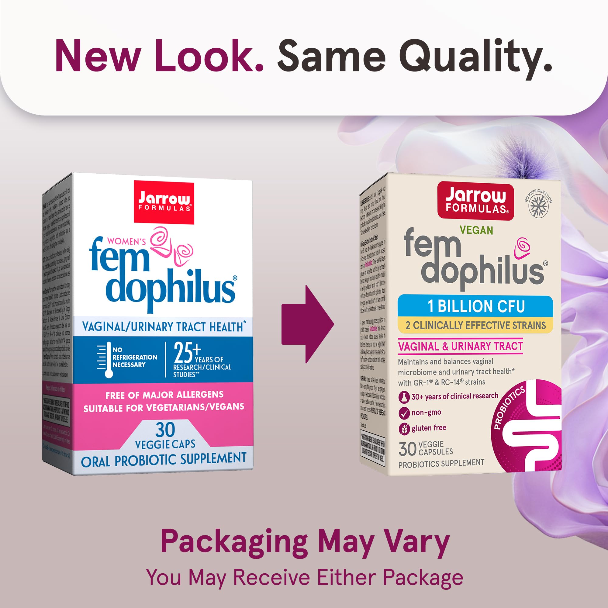 Jarrow Formulas Fem-Dophilus Probiotics 1 Billion CFU with 2 Science-Backed Strains, Dietary Suppl for Vaginal and Urinary Tract Supp,60 Veggie Caps,Up to a 60 Day Supply, Shelf-Stable,12 Packs