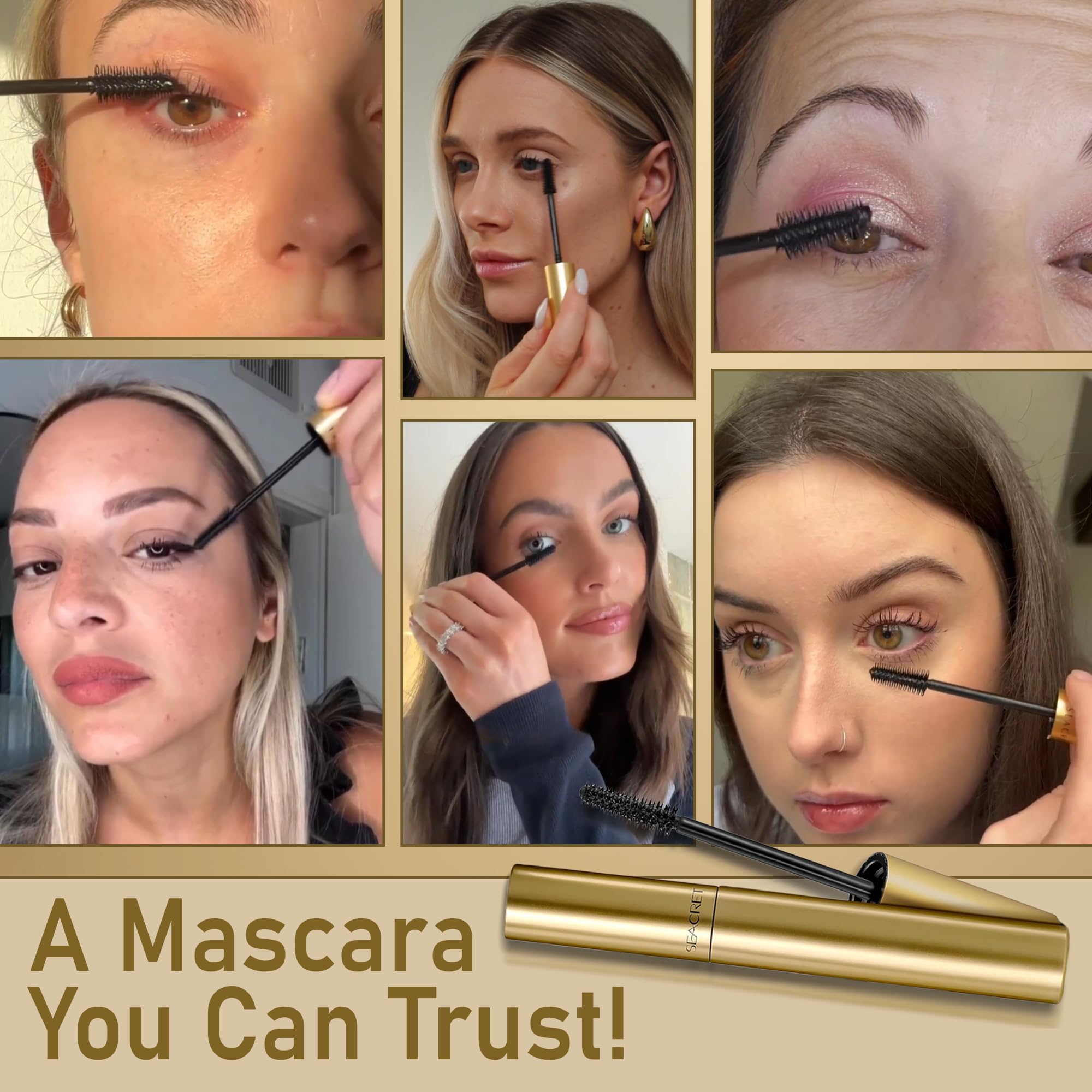 SEACRET - Minerals From The Dead Sea, Non Smudge, Volumizing Black Mascara, Cone Brush 0.28 OZ.