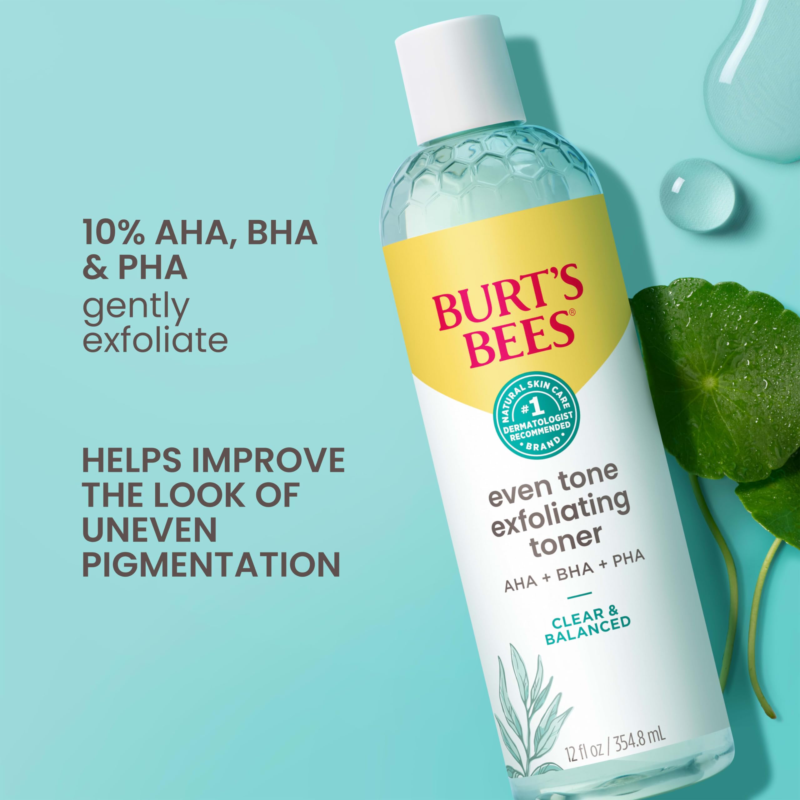 Burt’s Bees Clear and Balanced Even Tone Liquid Face Exfoliator, Gentle Exfoliator Reduces Look of Pores and Improves Uneven Pigmentation, 12 Oz