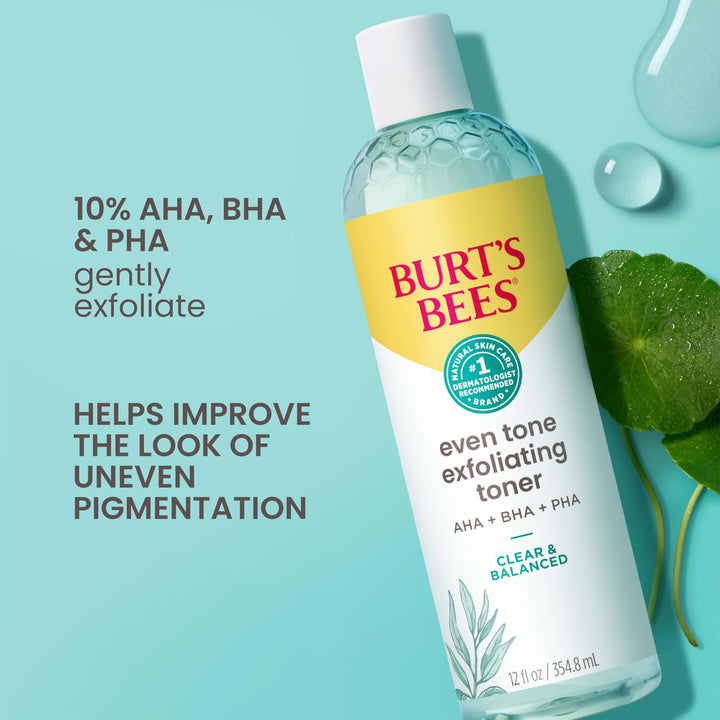 Burt’s Bees Clear and Balanced Even Tone Liquid Face Exfoliator, Gentle Exfoliator Reduces Look of Pores and Improves Uneven Pigmentation, 12 Oz