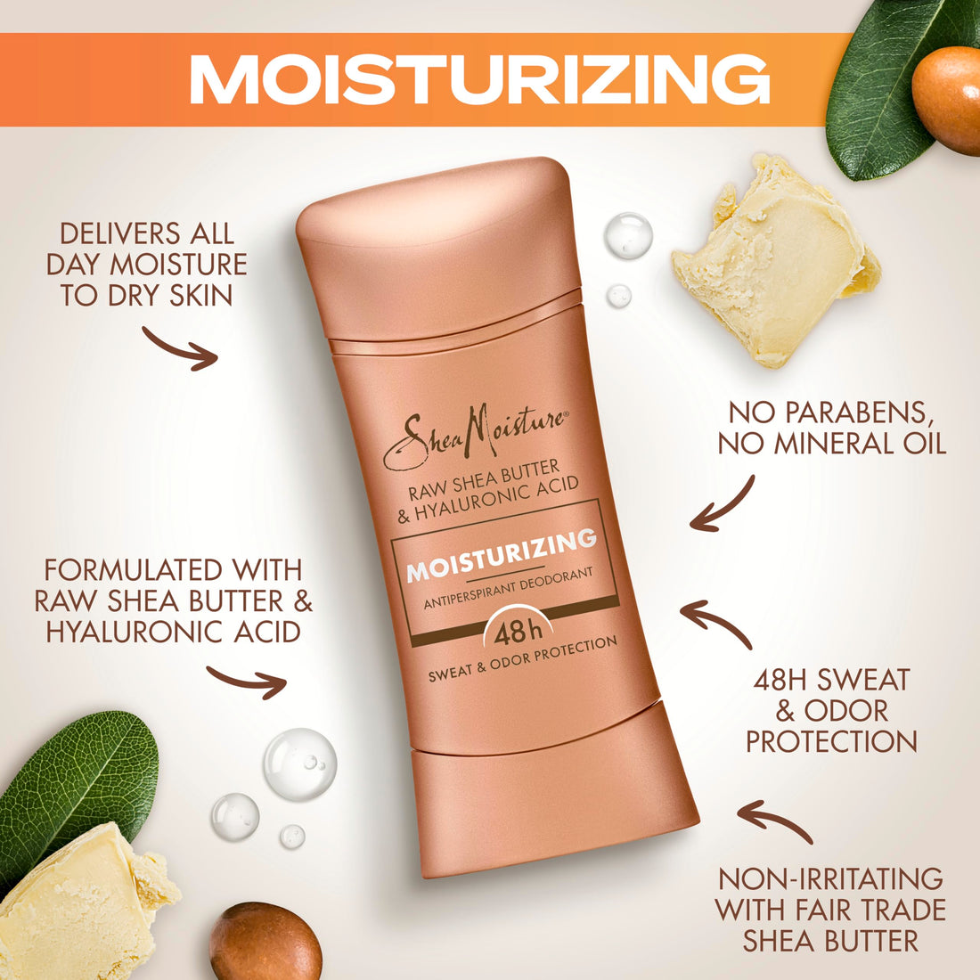 SheaMoisture Antiperspirant Deodorant Stick for 48HR Sweat & Odor Protection Nourish with No Parabens & No Mineral Oil 2.6 oz