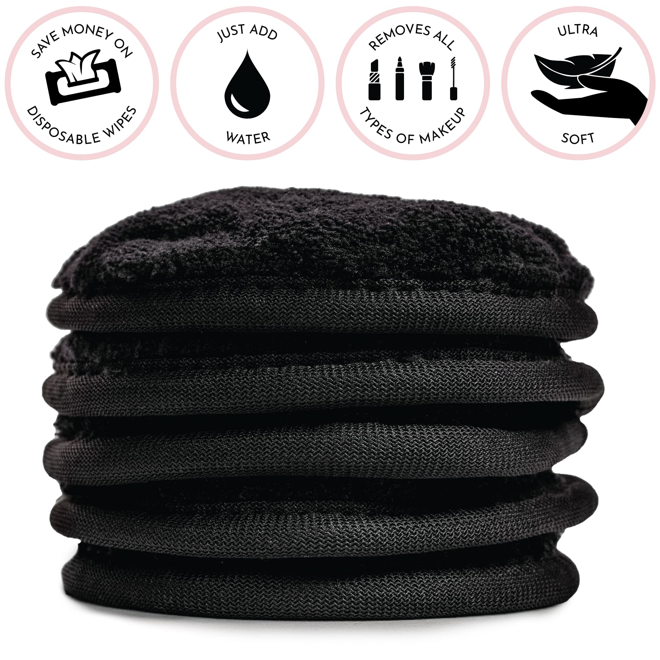 S&T INC. Always Off Reusable Microfiber Makeup Removing Pads with Mesh Laundry Bag, 4 Inch Diameter, 5 Pack, Black