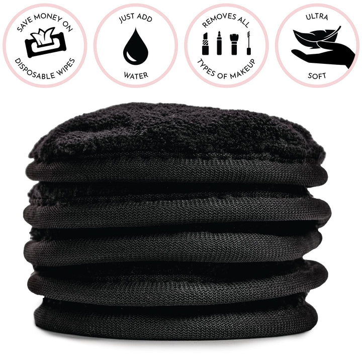 S&T INC. Always Off Reusable Microfiber Makeup Removing Pads with Mesh Laundry Bag, 4 Inch Diameter, 5 Pack, Black