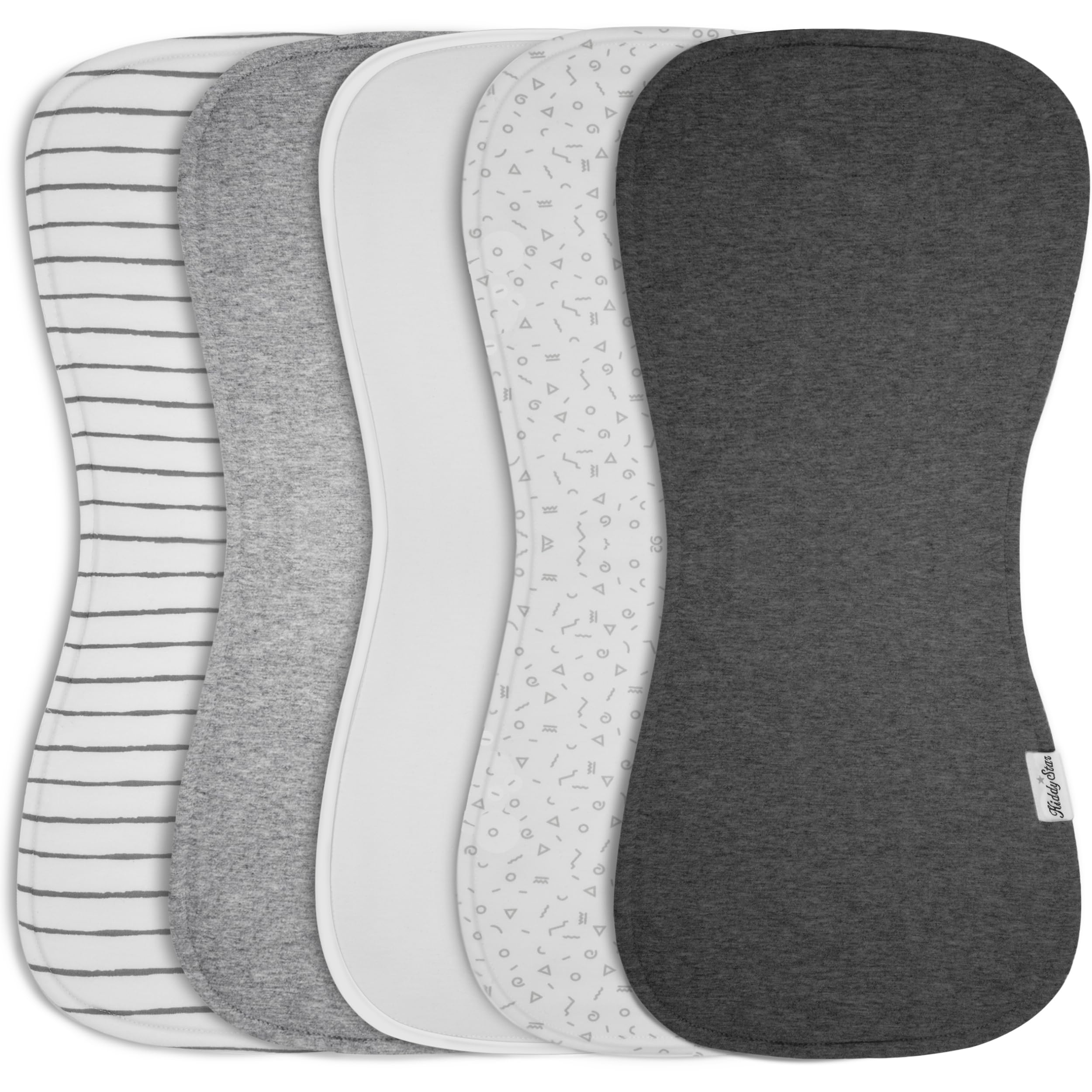 KiddyStar 5 Pack Organic Cotton Baby Burp Cloths – 3 Layer, 21x10 Large, Ultra Soft & Absorbent Burping Rags for Newborns – Infant Towels for Milk Spit Up