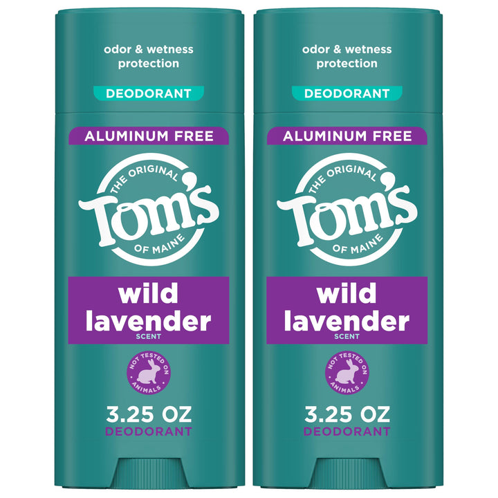 Tom’s of Maine Wild Lavender Aluminum Free Natural Deodorant For Women & Men | Goes on Clear | Odor & Wetness Protection | Naturally Derived and Moisture-Locking Ingredients | 3.25 oz (2 Pack)