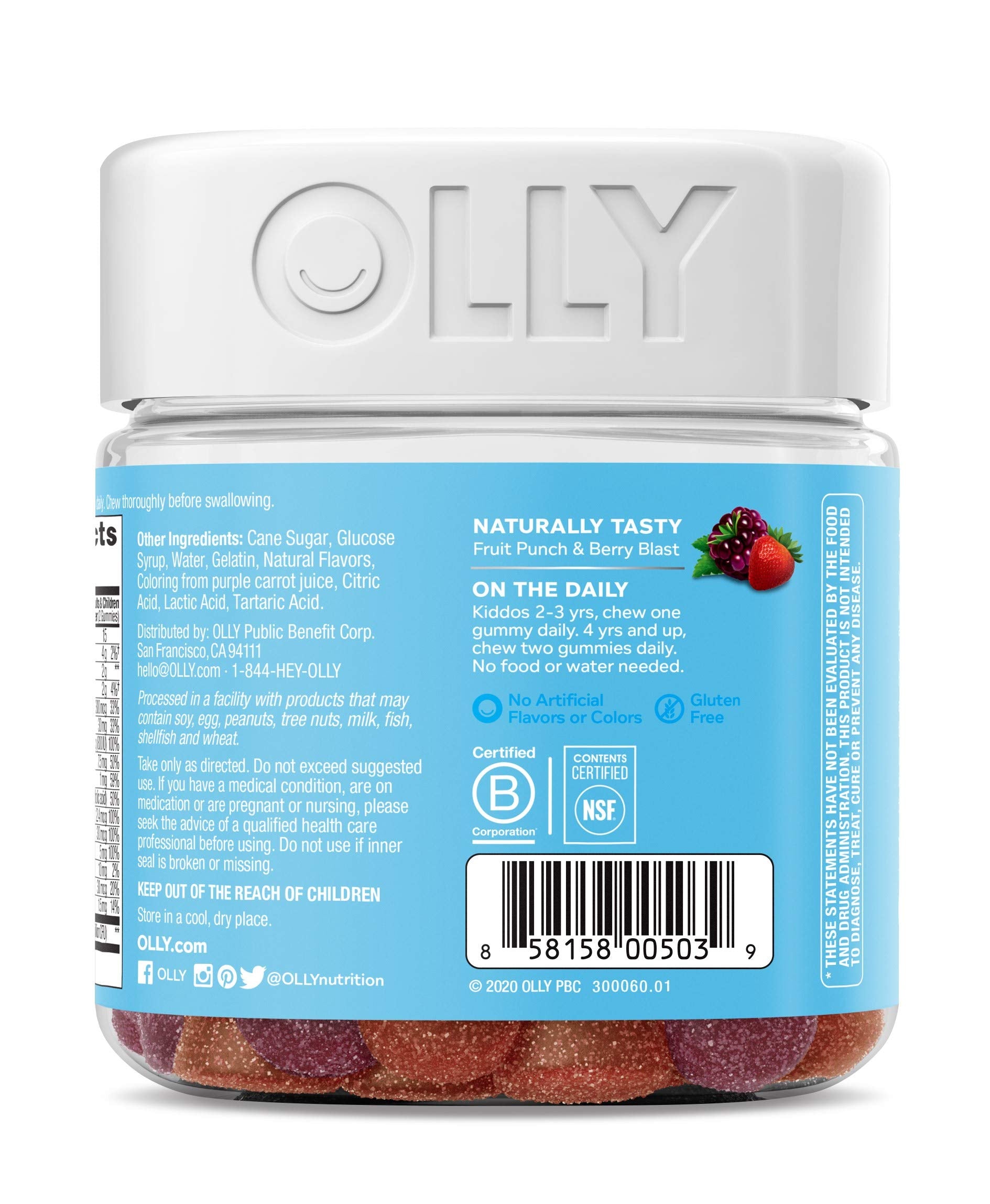 OLLY Kids Multivitamin + Probiotic Gummy, Vitamins A, C, D, E, B, Zinc, Probiotics, Chewable Supplement, Berry Flavor, 70 Count (3 Pack)