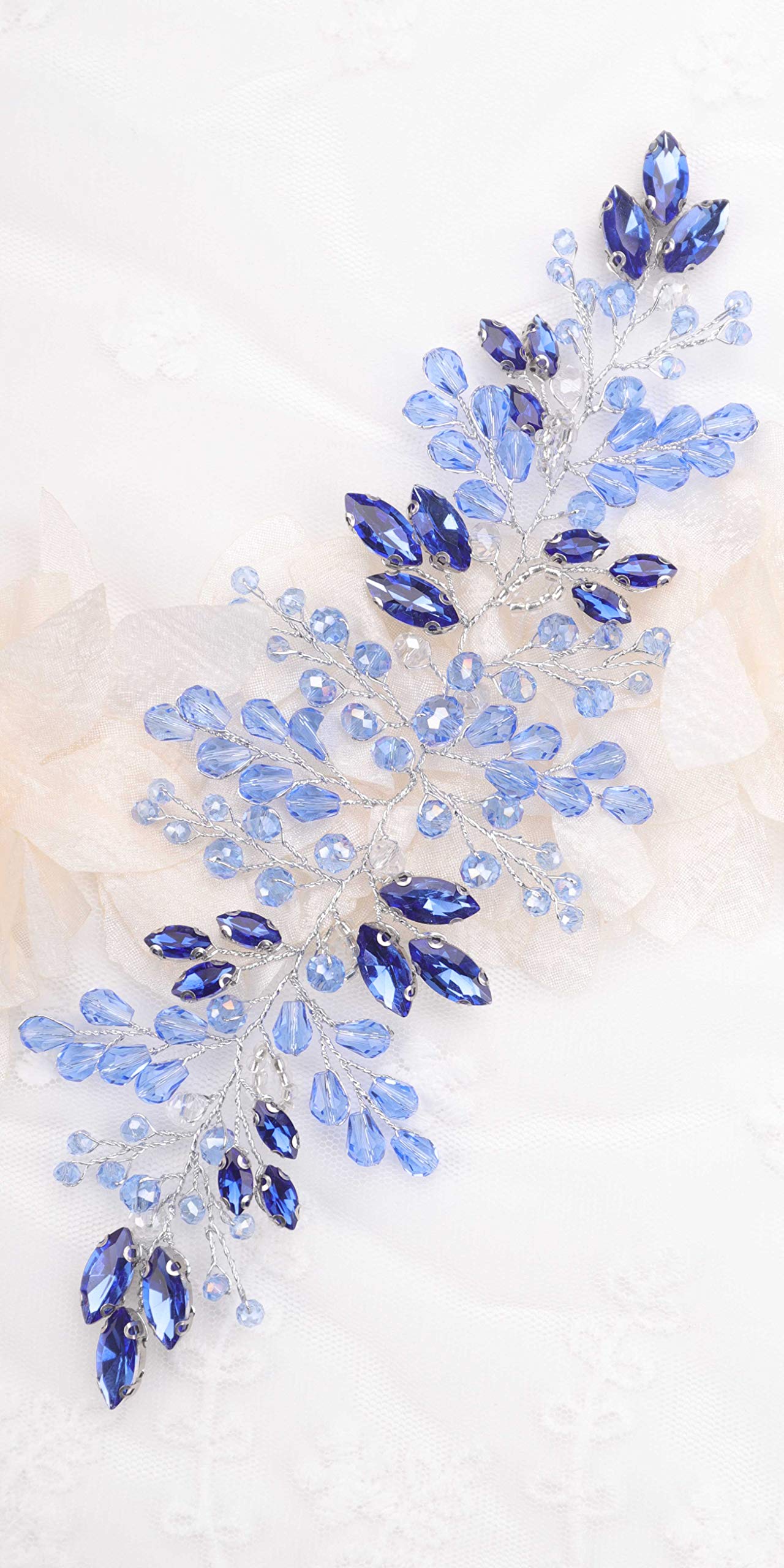 Kercisbeauty Bride Hair Accessories Blue Crystal Hair Vine Gold Headband Evening Party Prom Women Hair Piece Vintage Wedding (Blue)