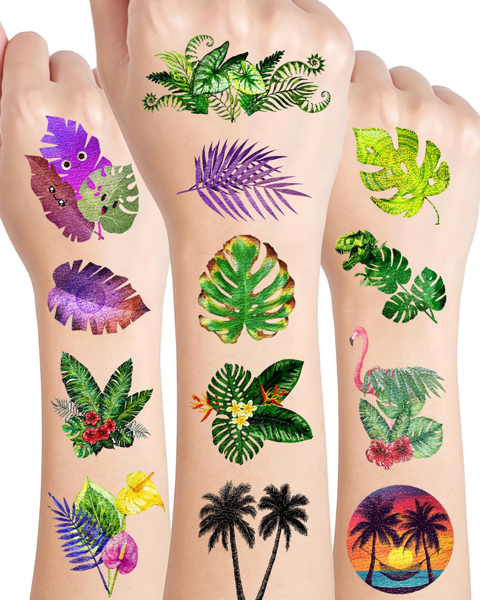 200 Pieces Palm Leaves Temporary Tattoos Stickers,20 Sheets Tropical Leaves Themed Tattoos Stickers Party Decoration Supplies Party favors for Kids Adults